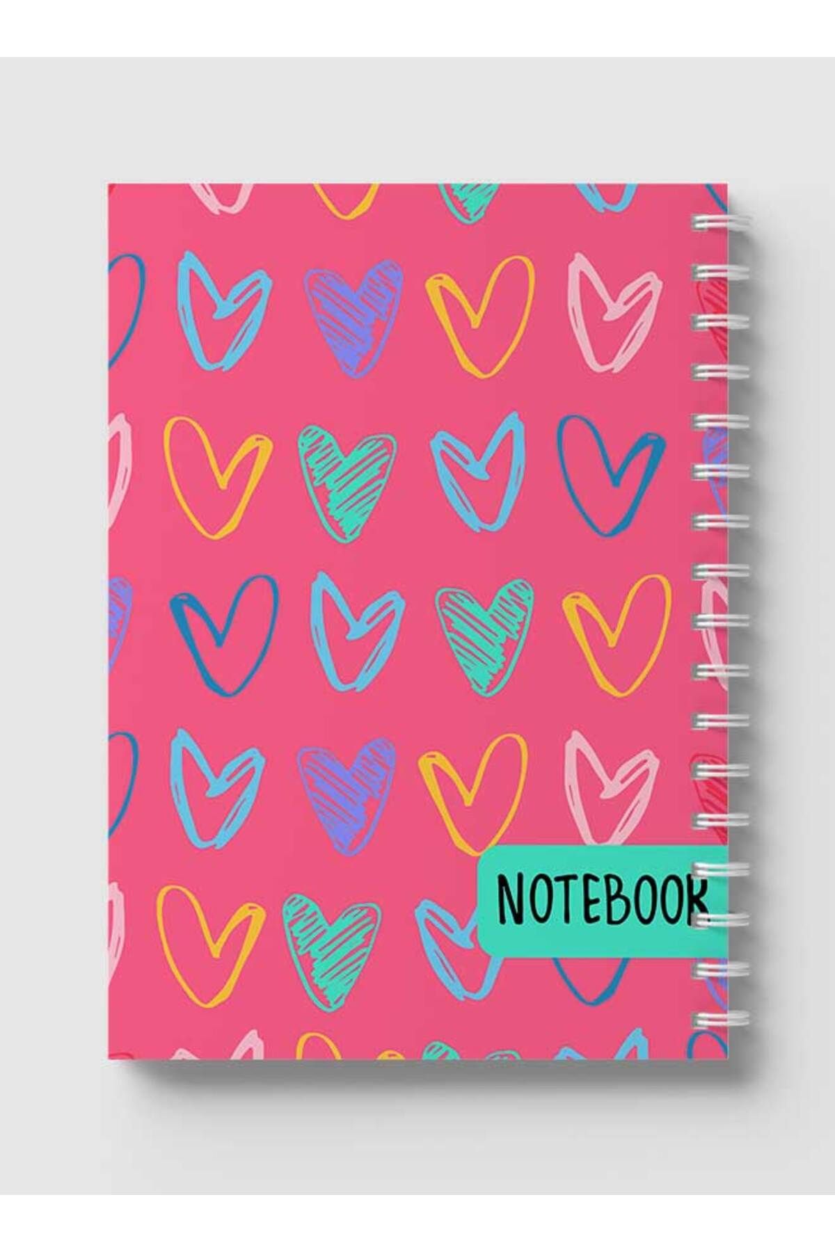 LOWHA-Spiral Notebook with Front and Back Hard Covers Featuring Colored Heart Shapes Drawing Design 5