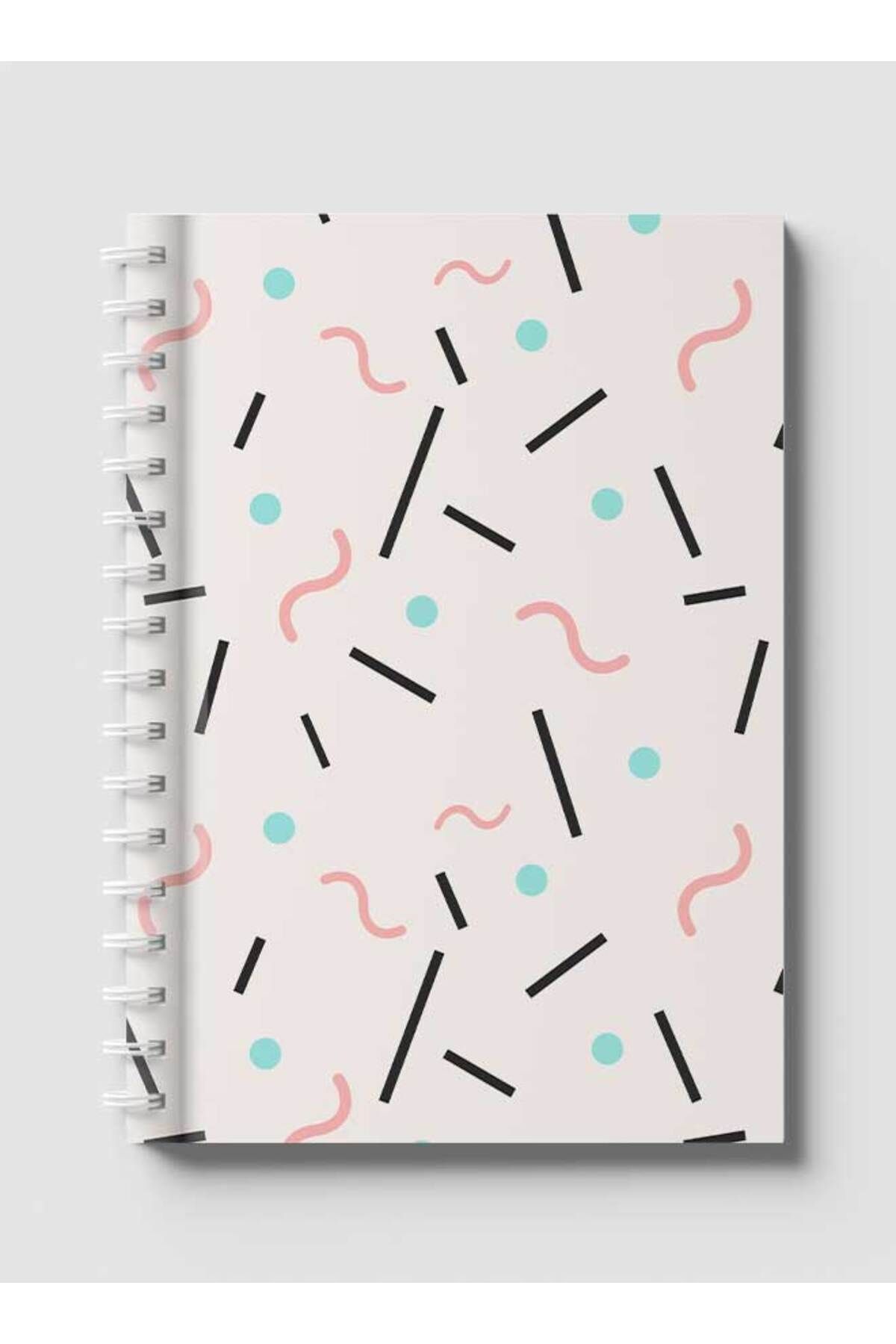 LOWHA-Spiral Notebook with Front and Back Hard Covers Featuring Memphis Abstract Shapes Design 1