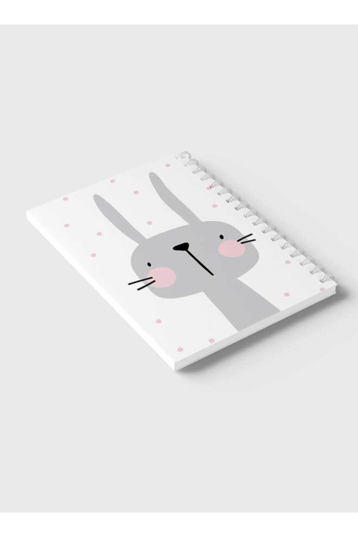 LOWHA-Spiral Notebook with Front and Back Hard Covers Featuring Rabbit Cartoon & Dots Design 6