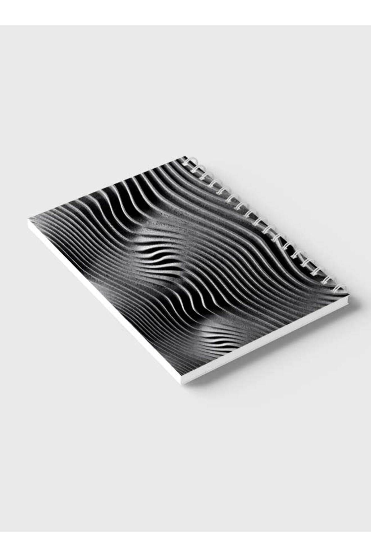 LOWHA-Spiral Notebook with Front and Back Hard Covers Featuring Abstract Concrete Wavy Lines Design 6