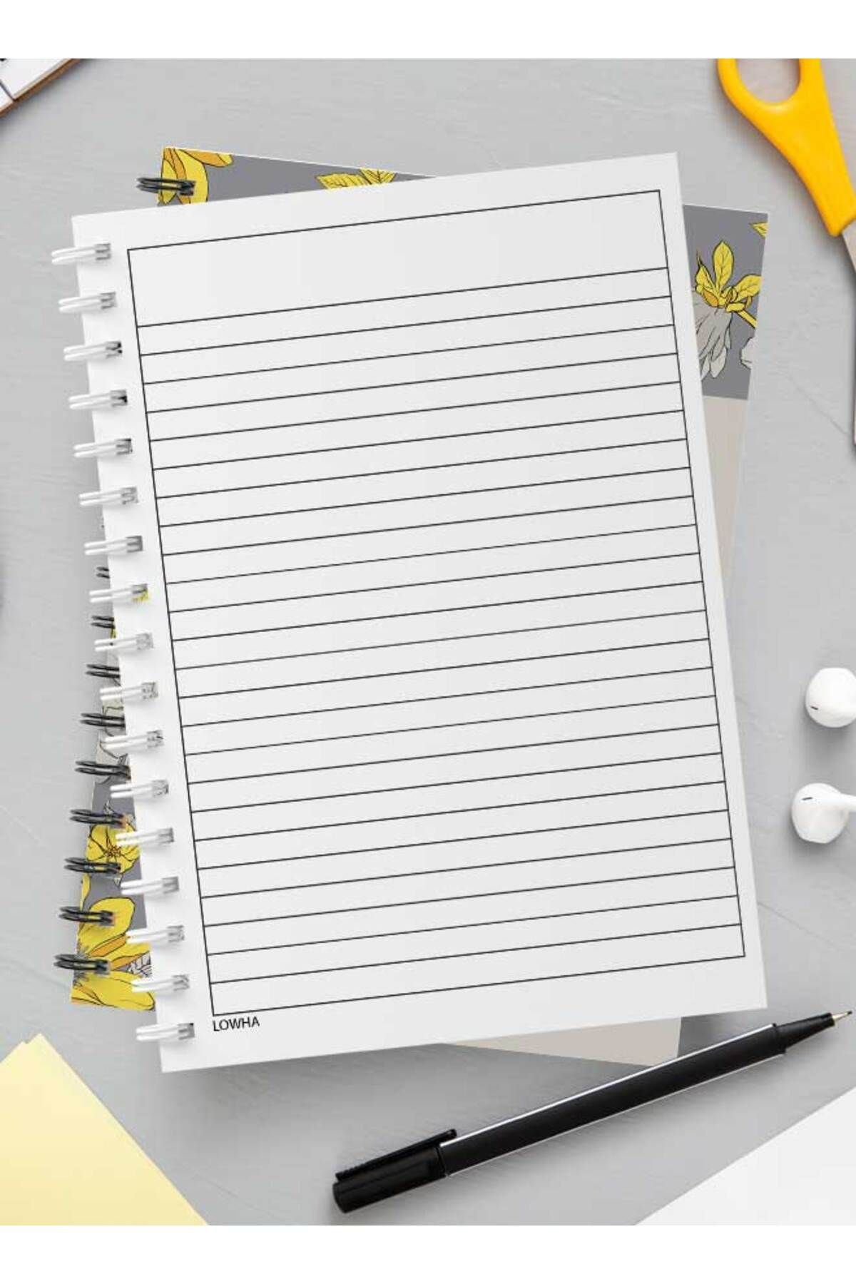 LOWHA-Spiral Notebook with Front and Back Hard Covers Featuring Abstract Floral Vector Design 3
