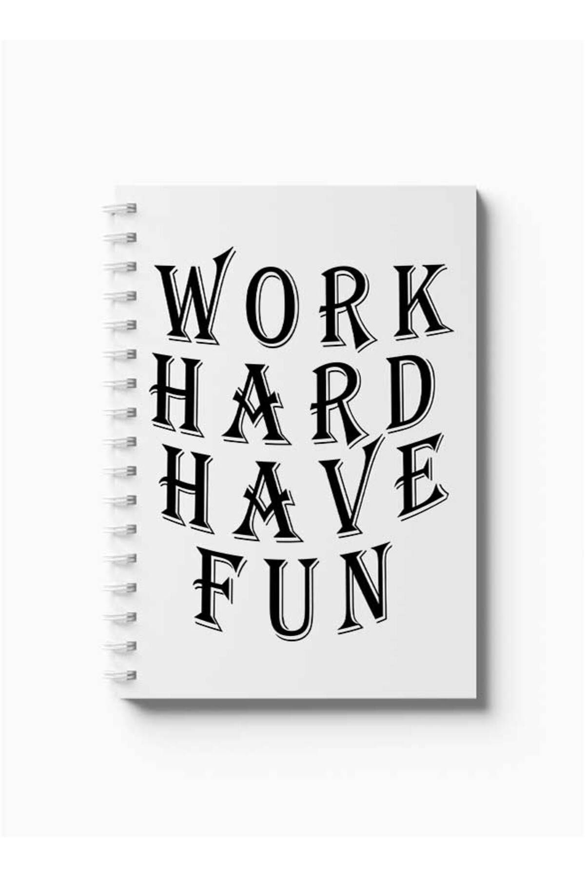 LOWHA-Spiral Notebook with Front and Back Hard Covers Featuring Work Hard Have Fun Design 5