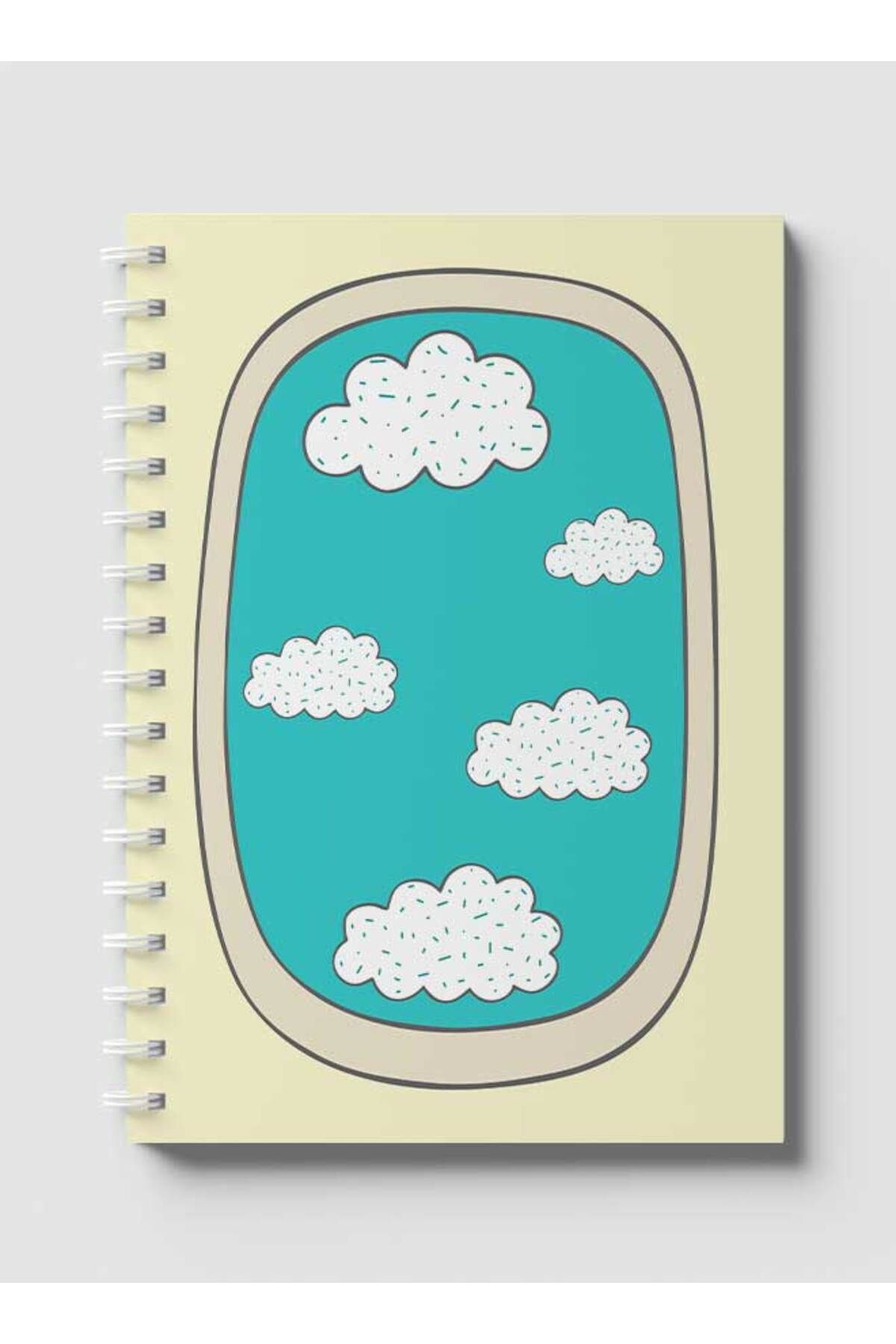 LOWHA-Spiral Notebook with Front and Back Hard Covers Featuring Doodle Window Airplane Design 1