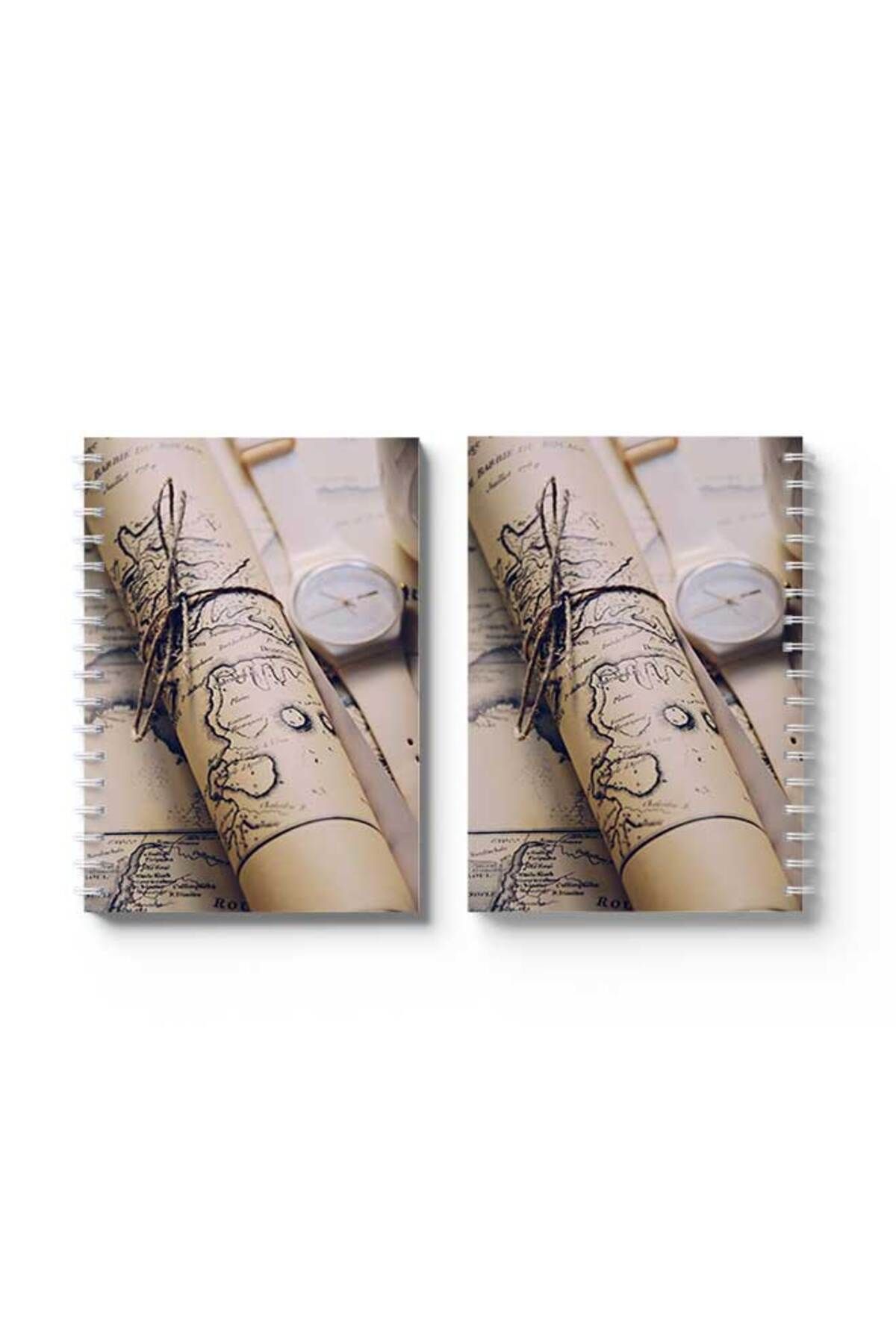 LOWHA-Spiral Notebook with Front and Back Hard Covers Featuring Old Map Design 4