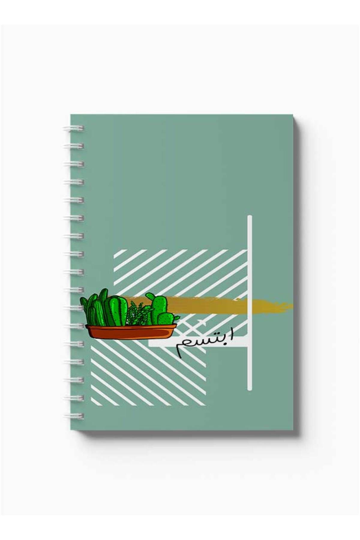 LOWHA-Spiral Notebook with Front and Back Hard Covers Featuring Arabic Smile with Cactus Design 5