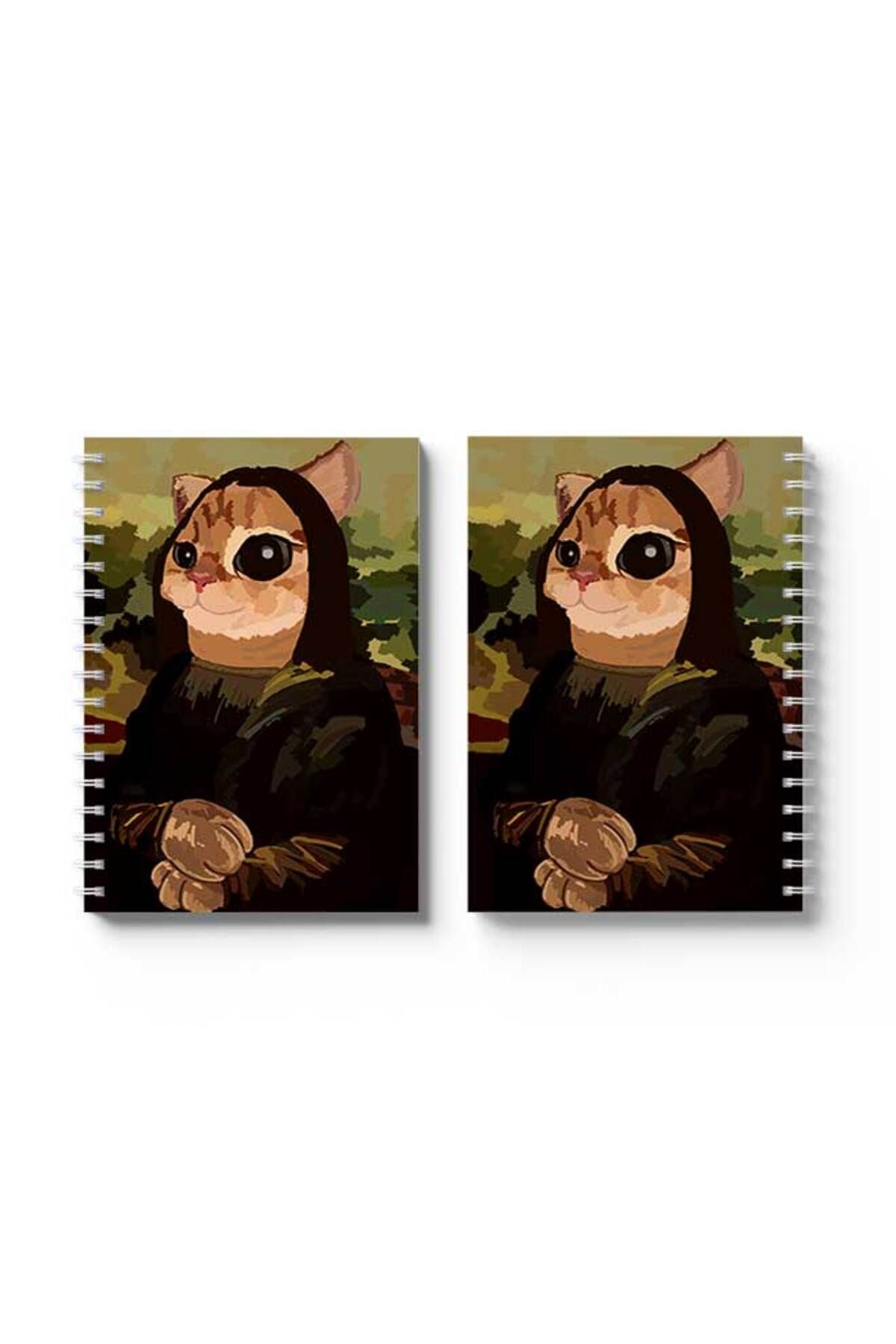 LOWHA-Spiral Notebook with Front and Back Hard Covers Featuring Cat Monaliza Design 4