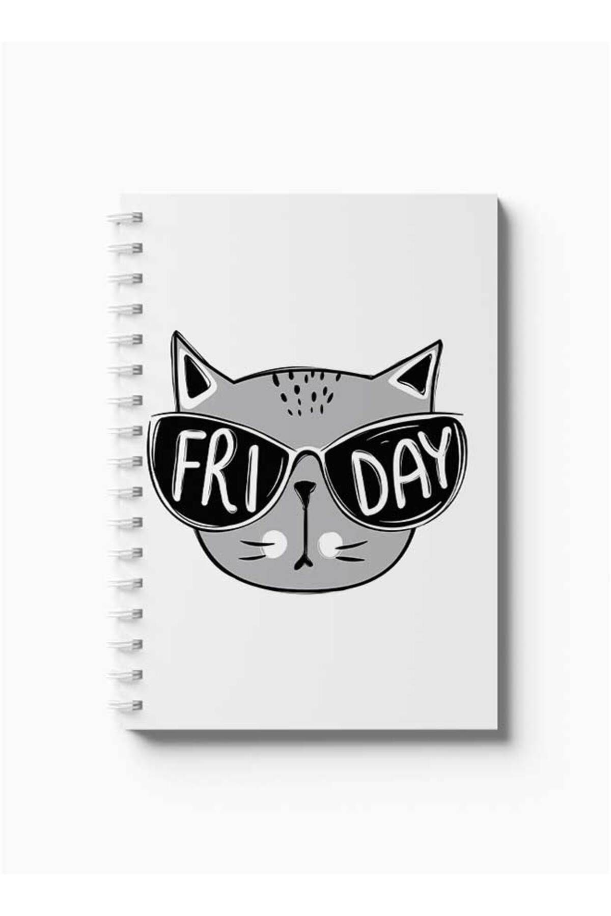 LOWHA-Spiral Notebook with Front and Back Hard Covers Featuring Friday with Cat Design 5