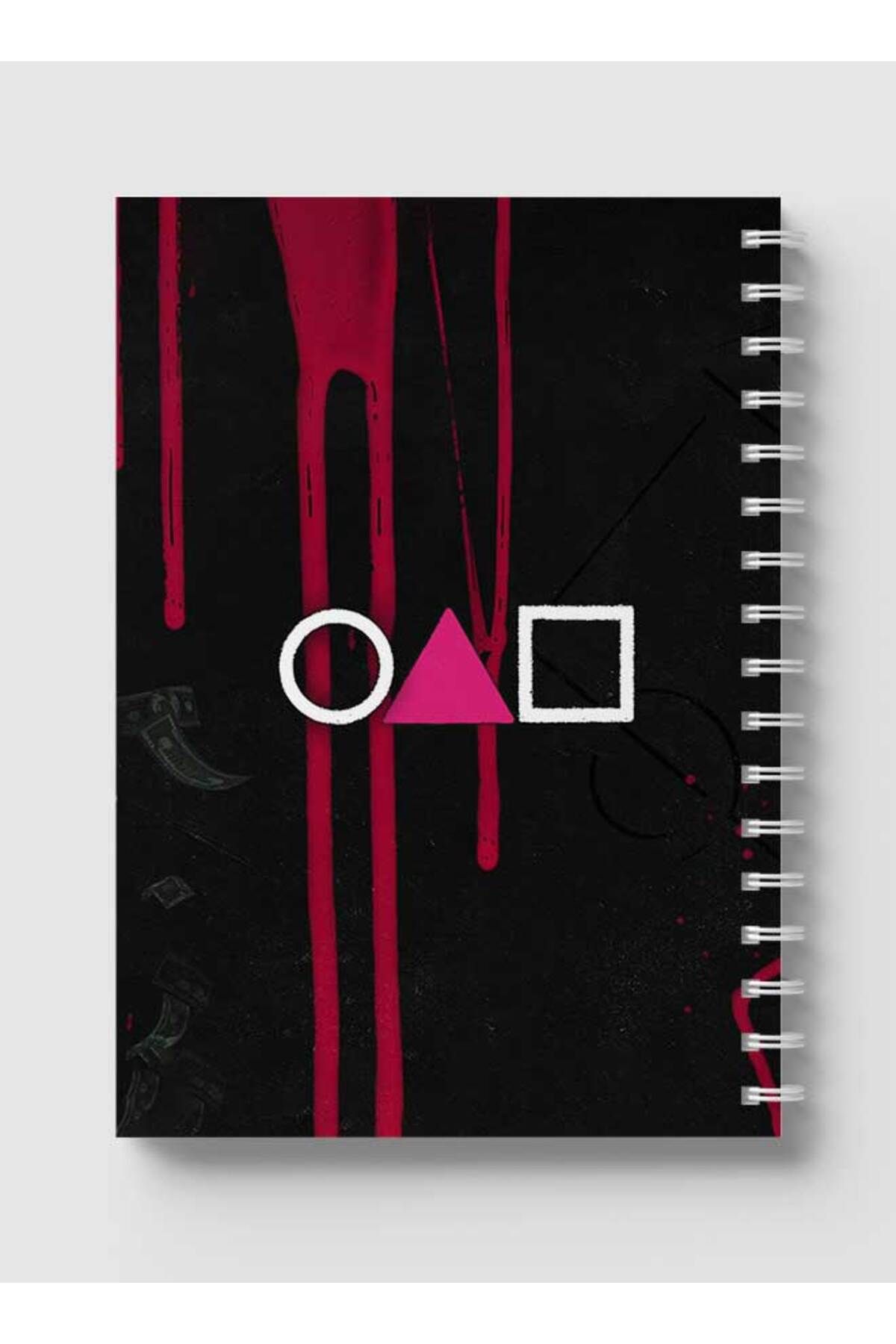 LOWHA-Spiral Notebook with Front and Back Hard Covers Featuring Squid Game Shapes Design 5