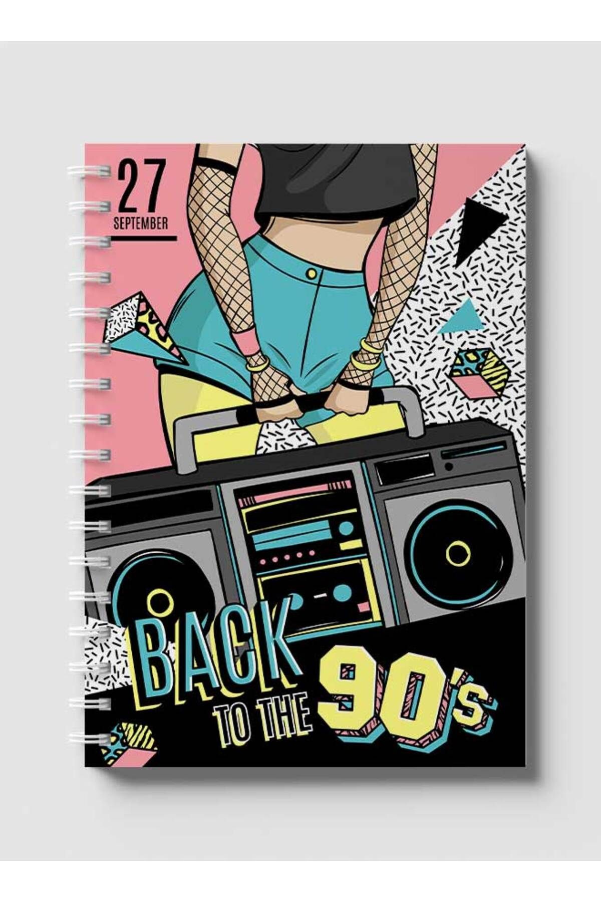 LOWHA-Spiral Notebook with Front and Back Hard Covers Featuring Back to the 90's Design 1