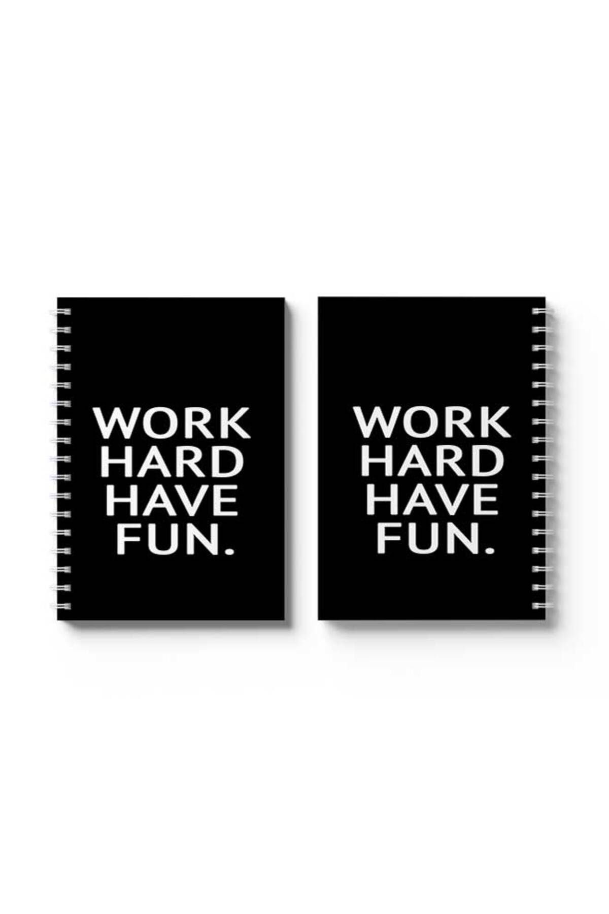 LOWHA-Spiral Notebook with Front and Back Hard Covers Featuring Work Hard Have Fun Design 4