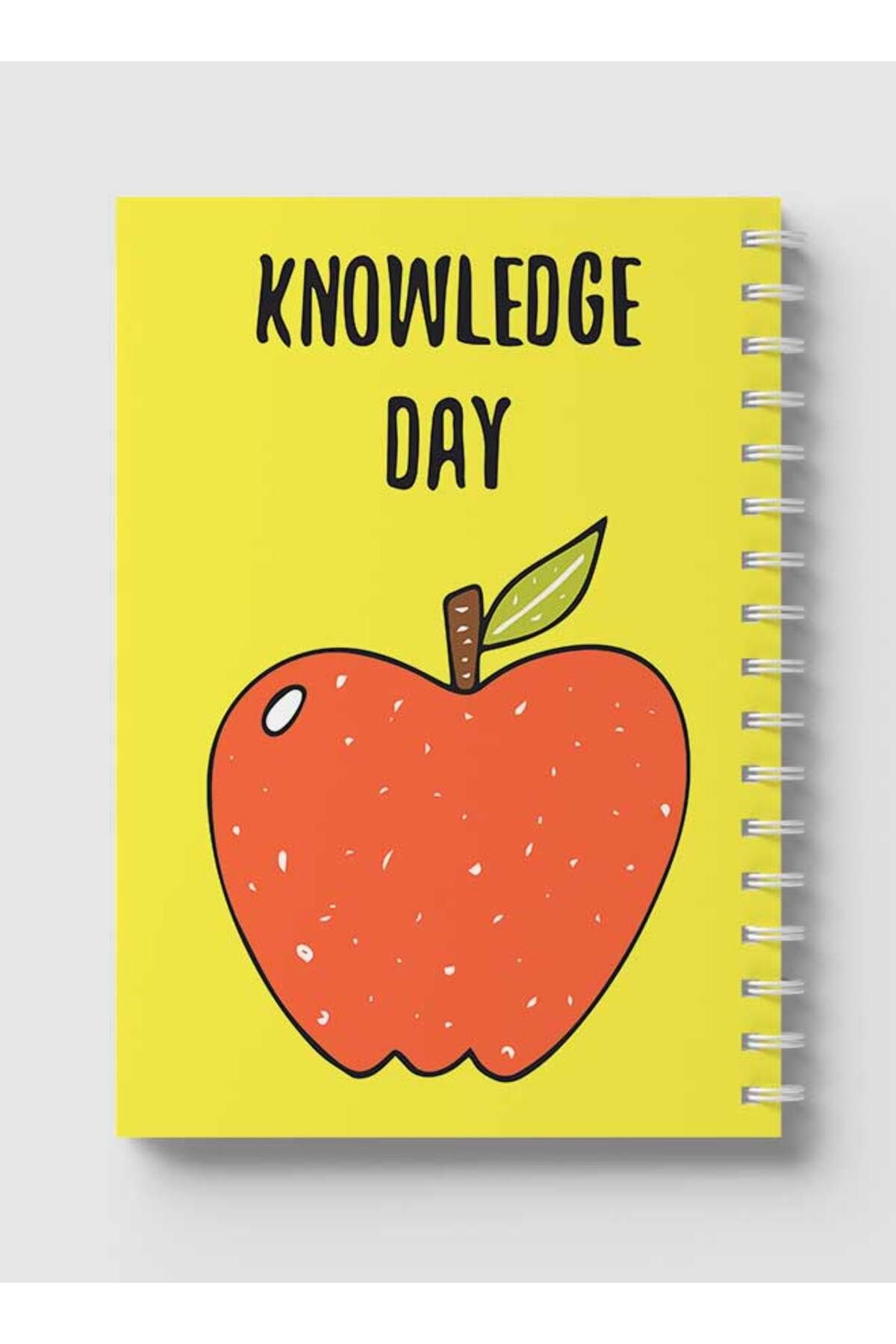 LOWHA-Spiral Notebook with Front and Back Hard Covers Featuring Knowledge Day Apple Design 5