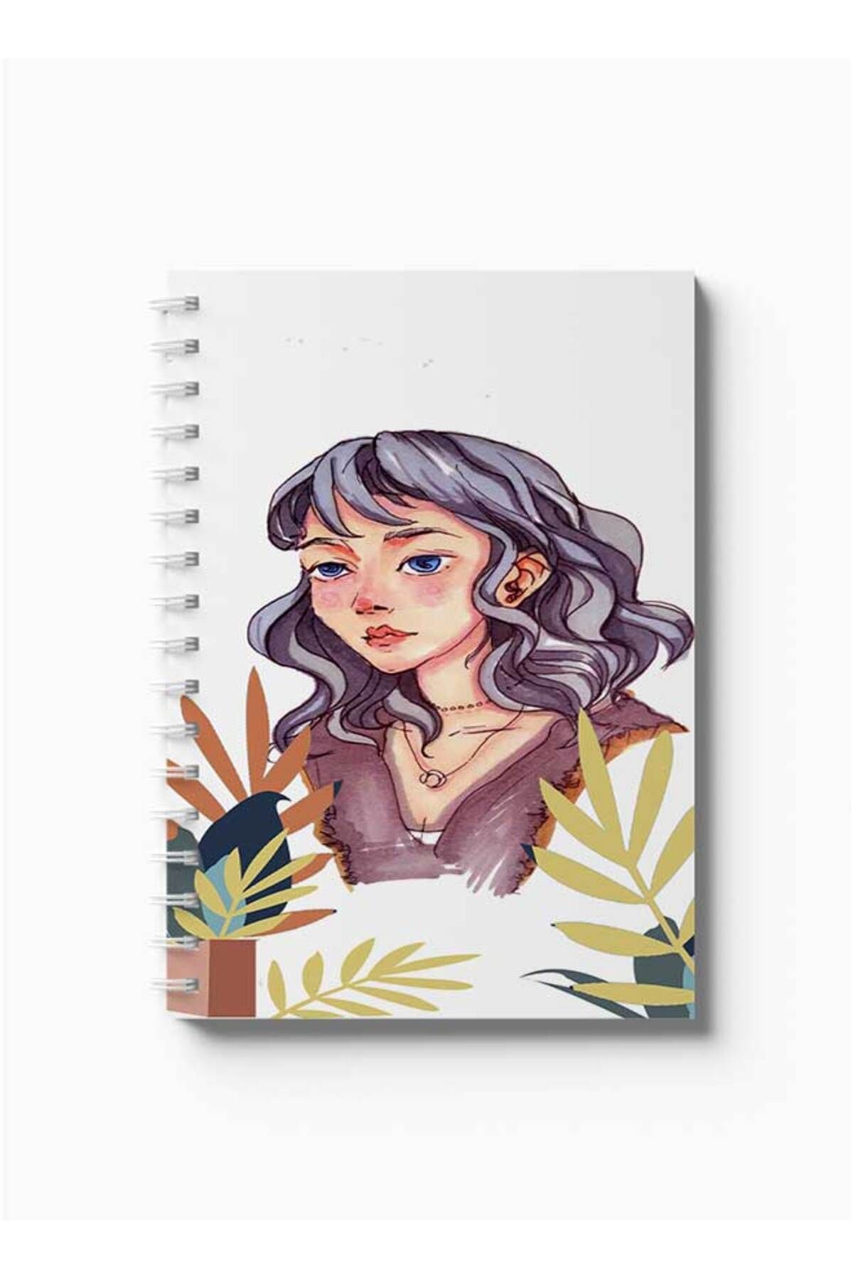 LOWHA-Spiral Notebook with Front and Back Hard Covers Featuring Painted Girl Design 5