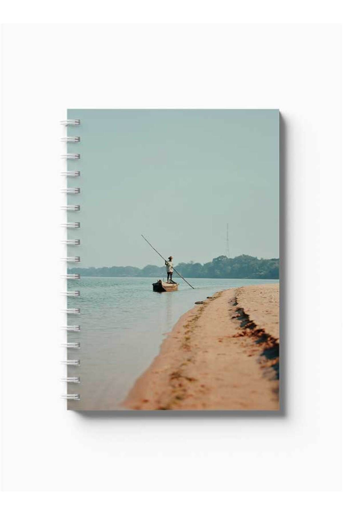 LOWHA-Spiral Notebook with Front and Back Hard Covers Featuring Man with Boat Design 5