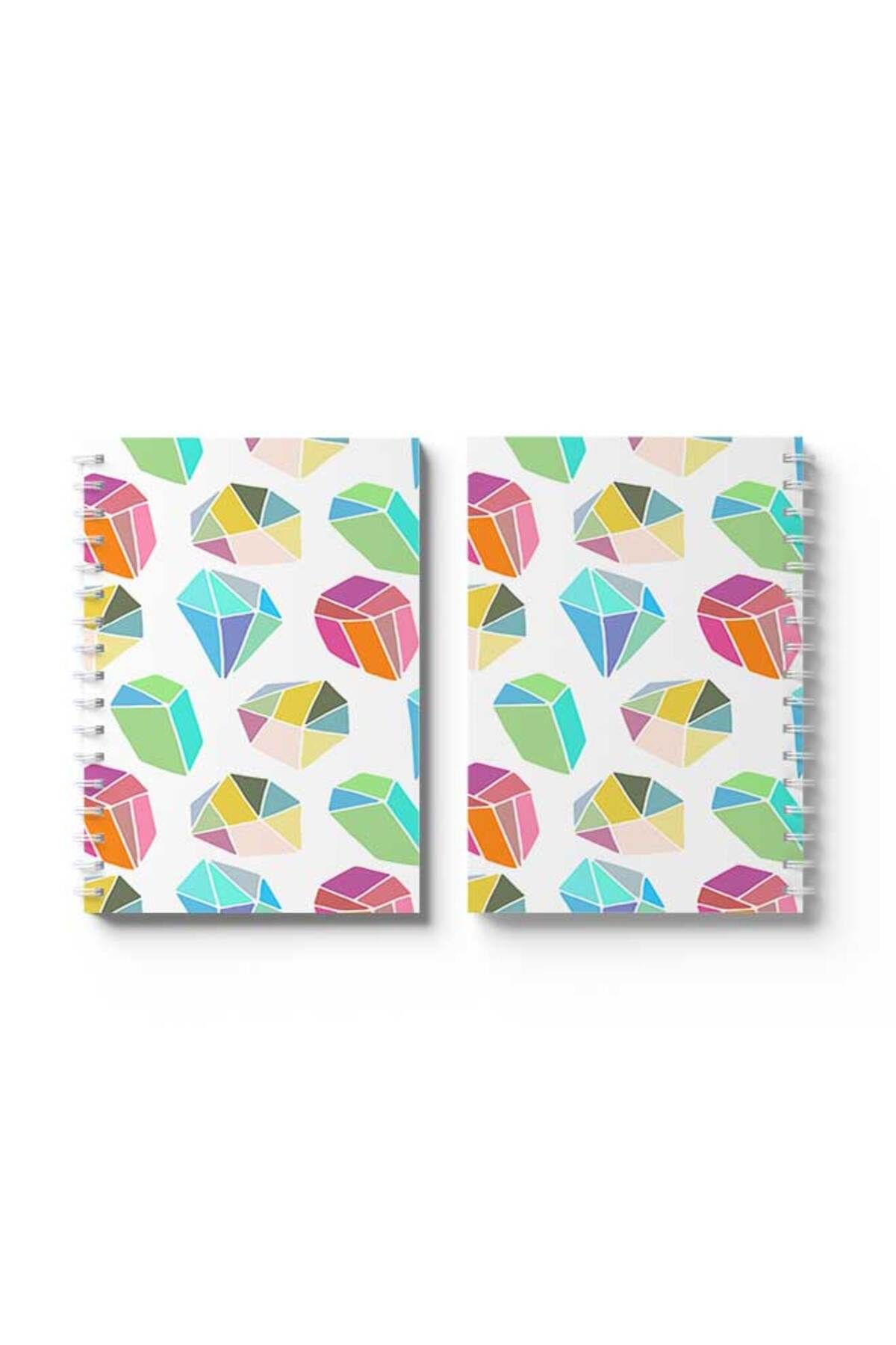 LOWHA-Spiral Notebook with Front and Back Hard Covers Featuring Colourful Diamonds Design 4