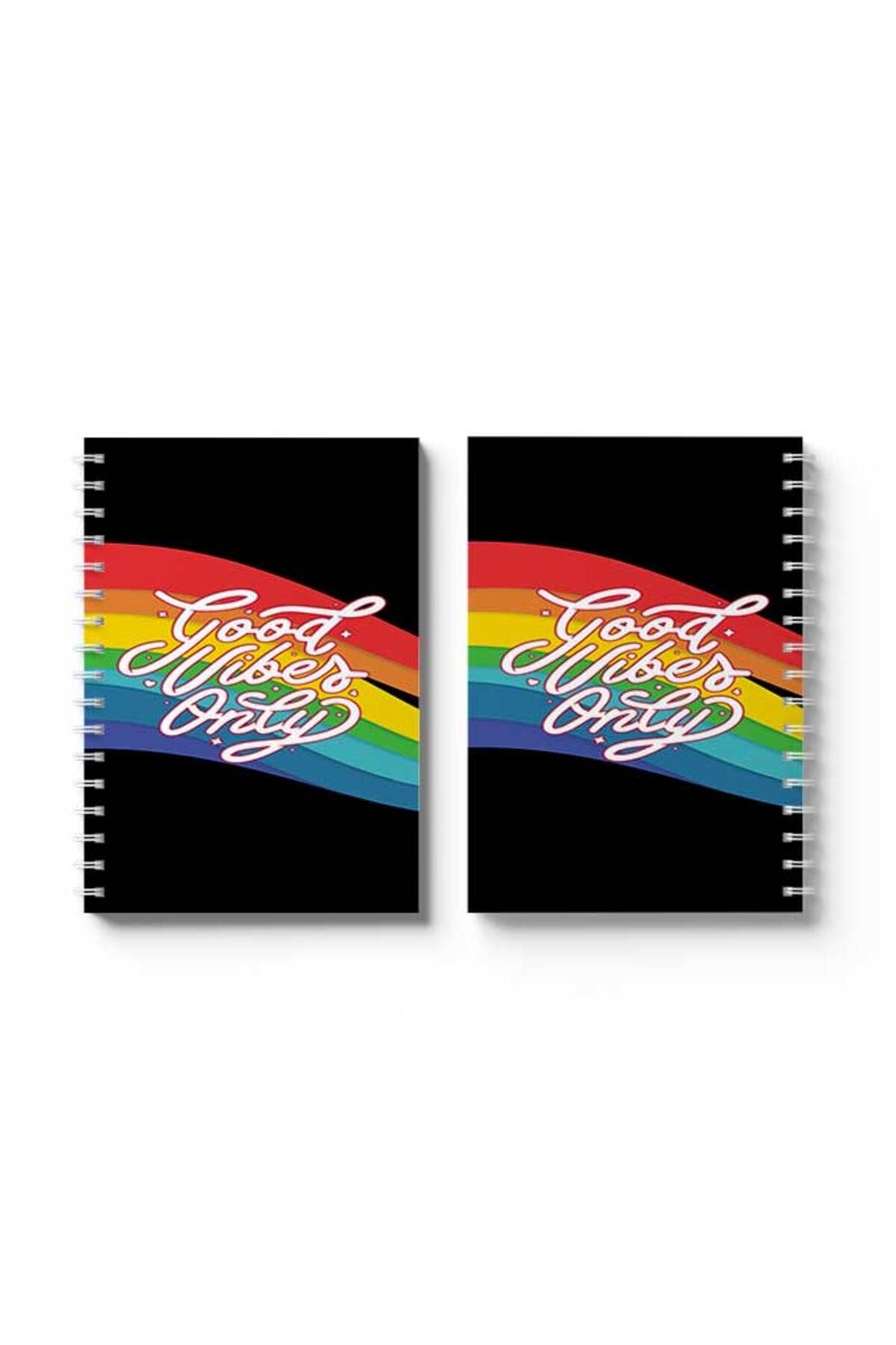 LOWHA-Spiral Notebook with Front and Back Hard Covers Featuring Rainbow Good Vibes Only Design 4