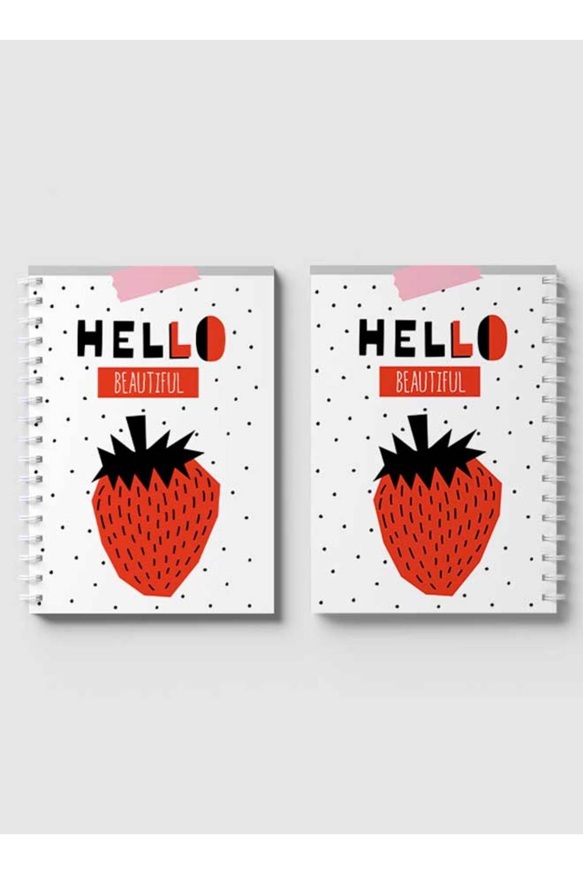 LOWHA-Spiral Notebook with Front and Back Hard Covers Featuring Hello Beautiful Strawberry Design 4