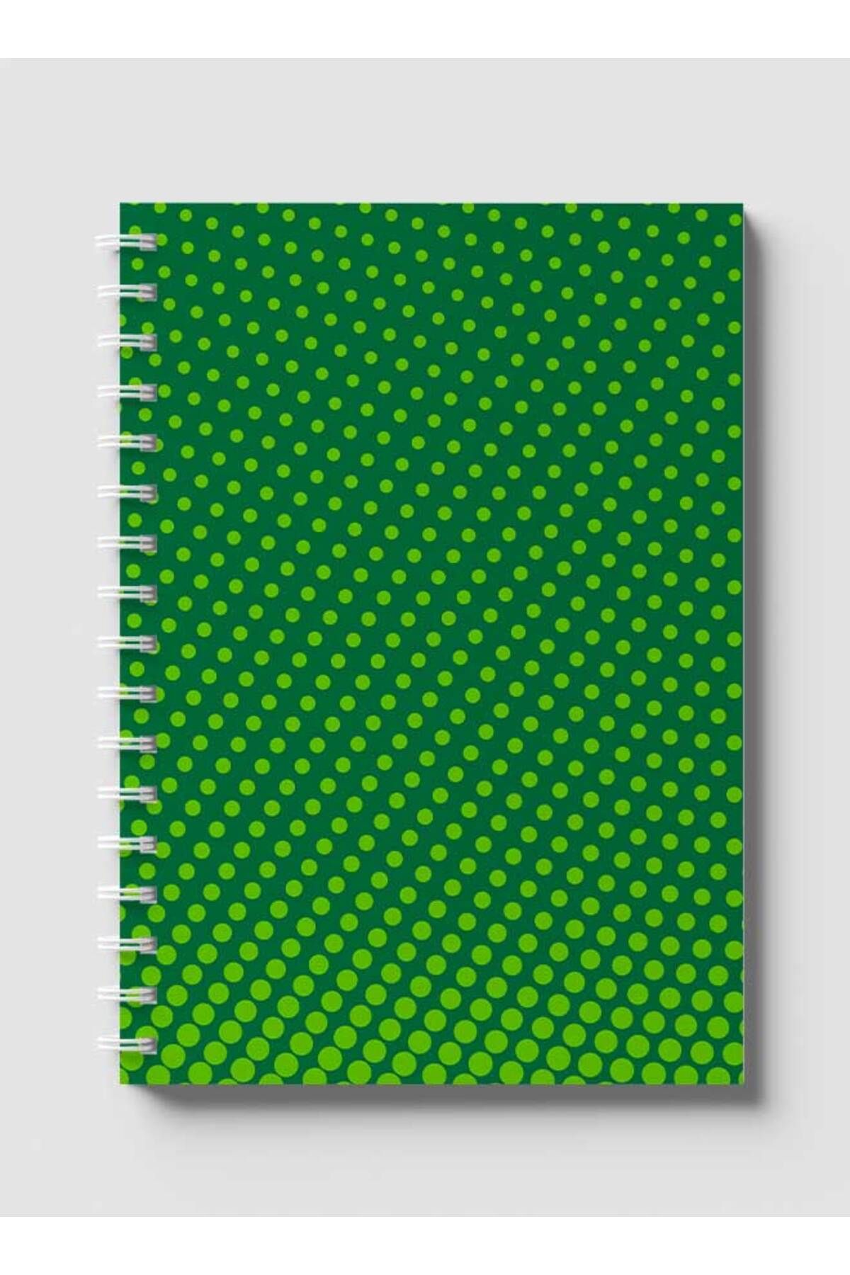LOWHA-Spiral Notebook with Front and Back Hard Covers Featuring Circular Halftone Green Design 1