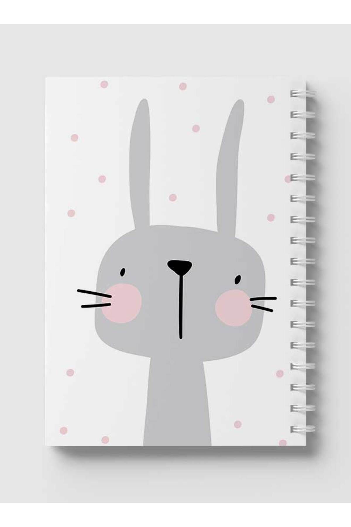 LOWHA-Spiral Notebook with Front and Back Hard Covers Featuring Rabbit Cartoon & Dots Design 5