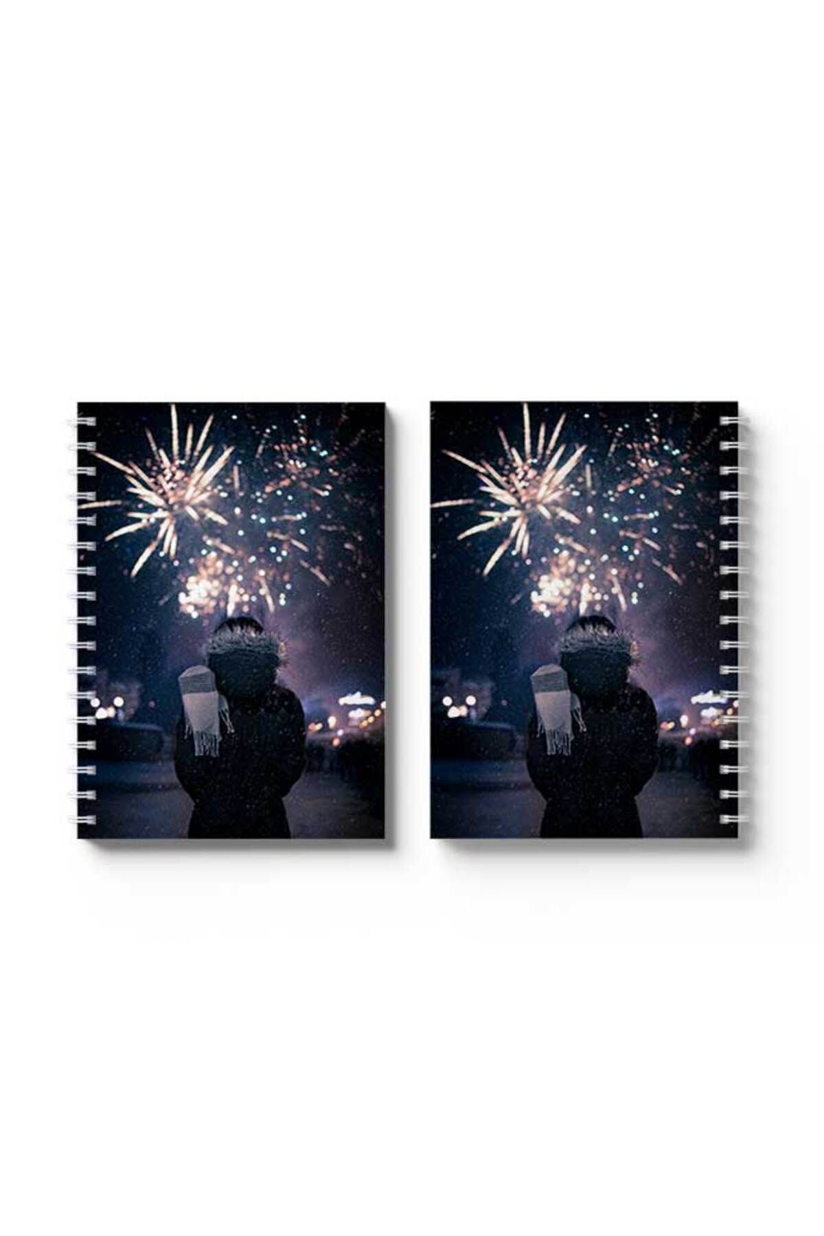 LOWHA-Spiral Notebook with Front and Back Hard Covers Featuring FireWorks Design 4