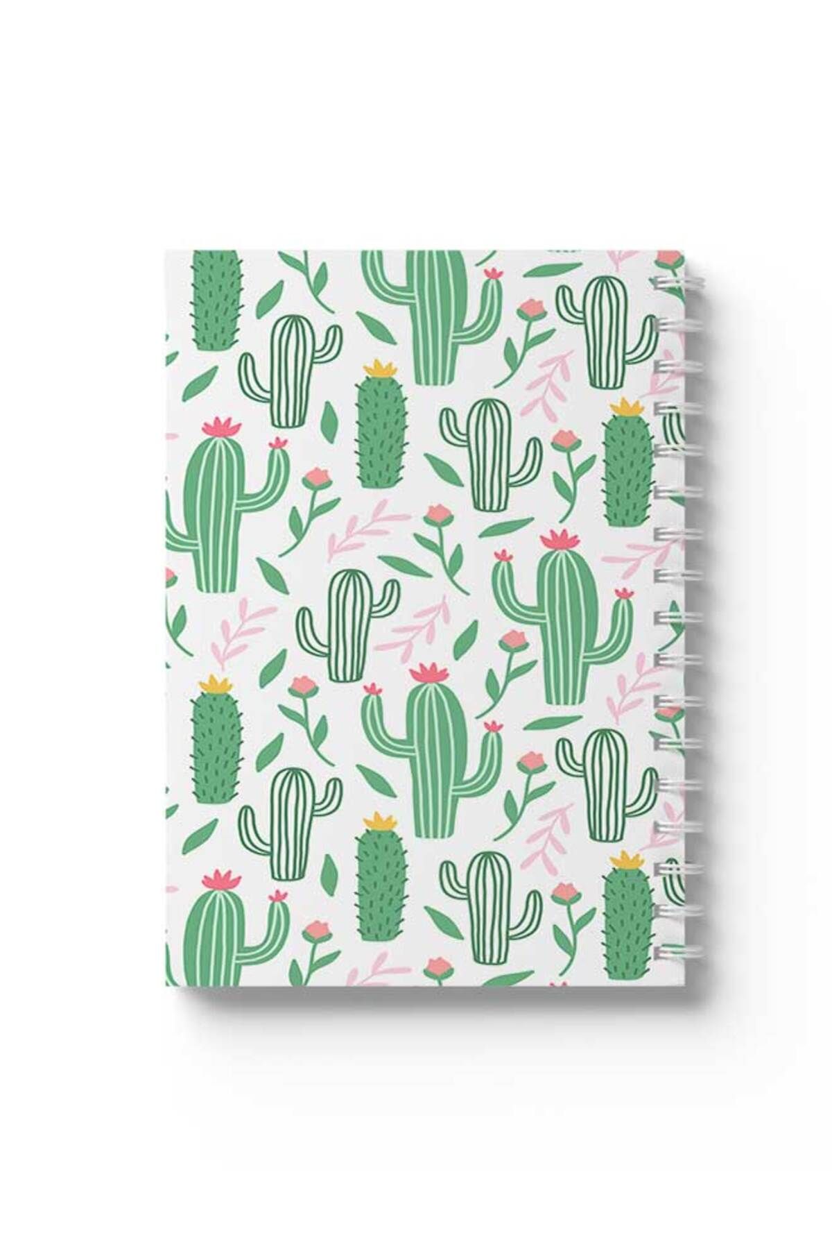 LOWHA-Spiral Notebook with Front and Back Hard Covers Featuring Cactus Design 1