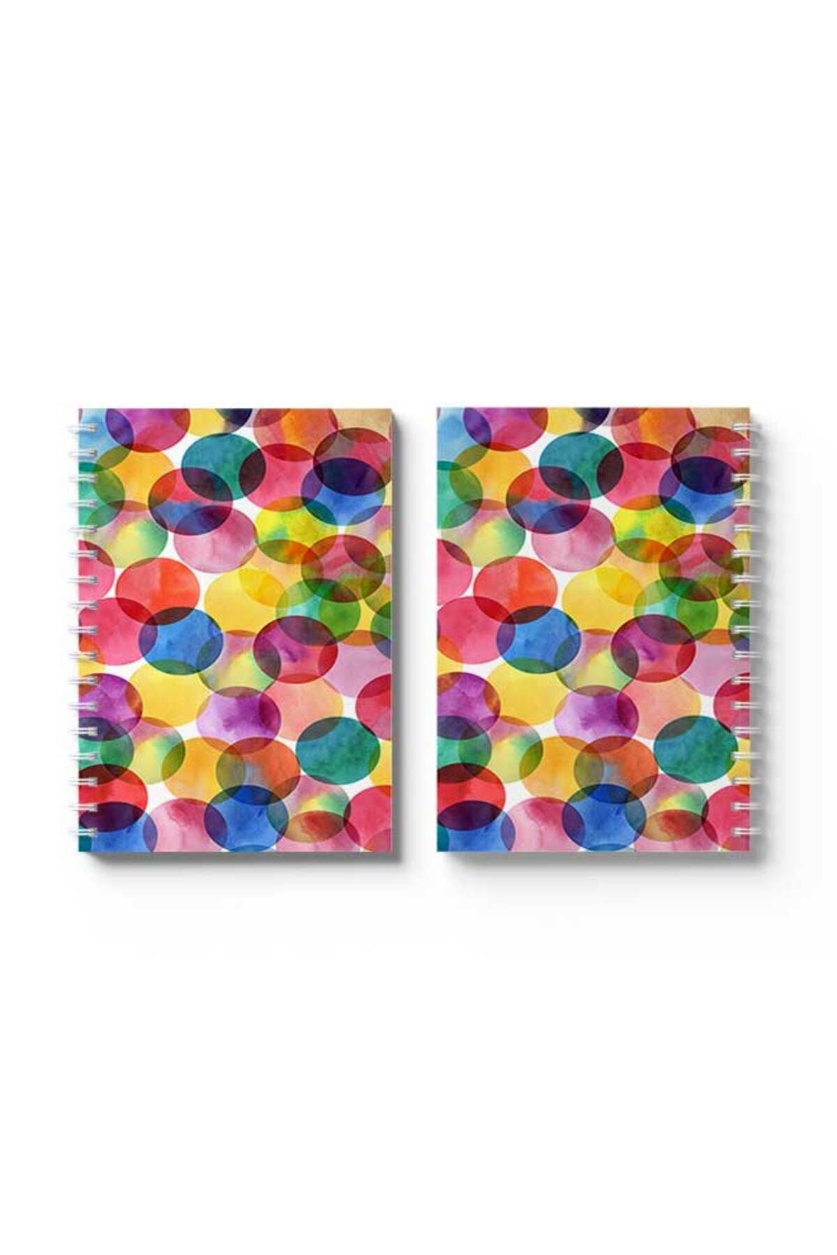 LOWHA-Spiral Notebook with Front and Back Hard Covers Featuring Colourful Circles Design 4