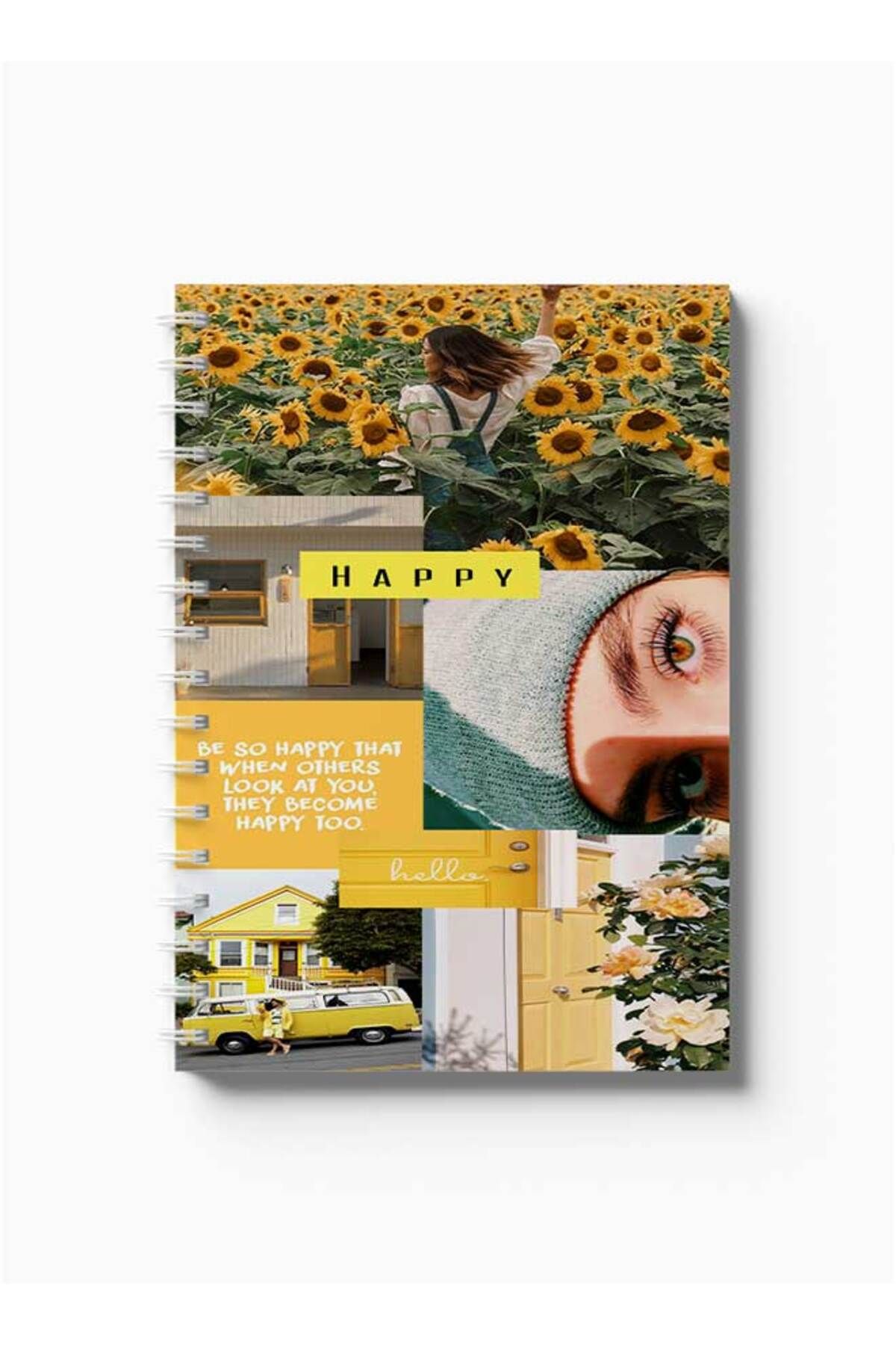 LOWHA-Spiral Notebook with Front and Back Hard Covers Featuring Happy Design 5