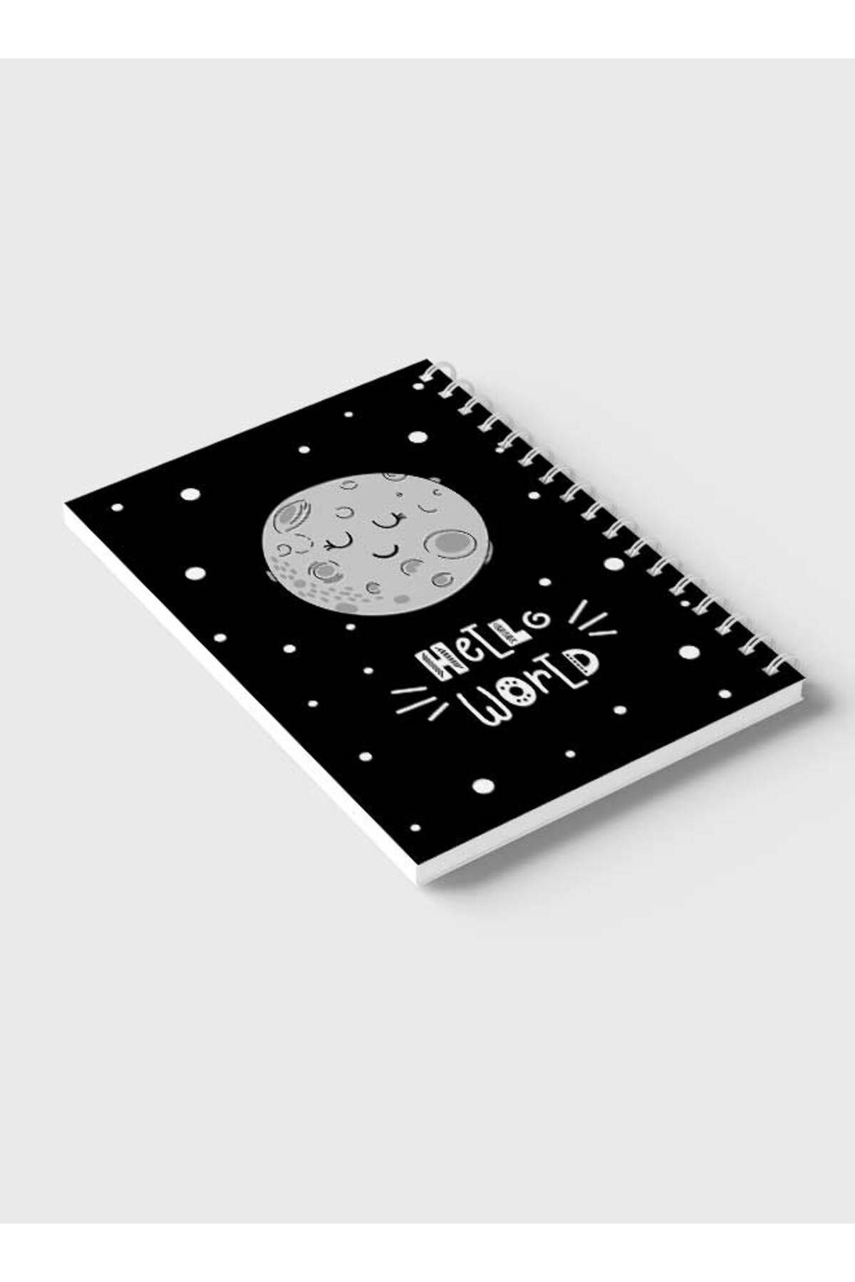 LOWHA-Spiral Notebook with Front and Back Hard Covers Featuring Moon Hello World Design 6
