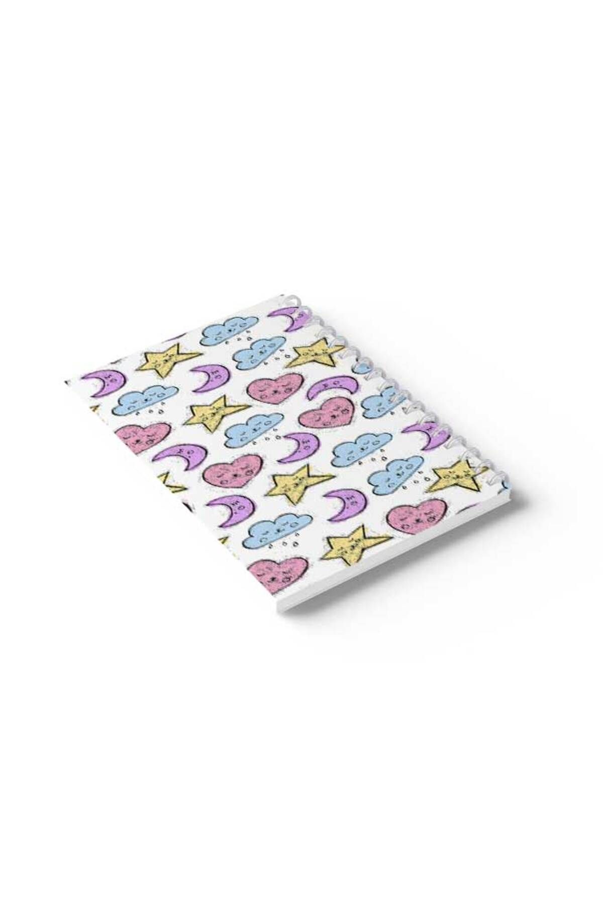 LOWHA-Spiral Notebook with Front and Back Hard Covers Featuring Moon Hearts And Clouds Design 6