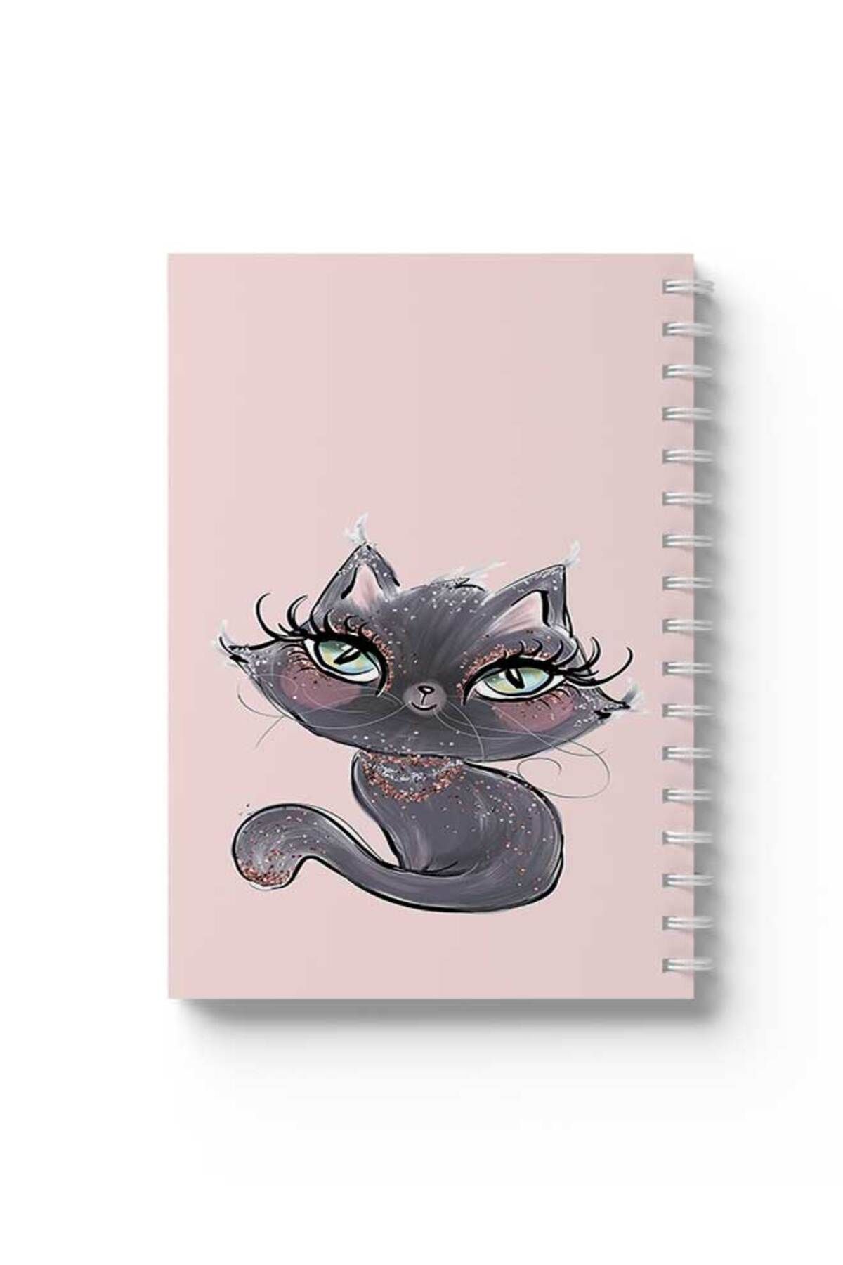 LOWHA-Spiral Notebook with Front and Back Hard Covers Featuring Cat Design 1