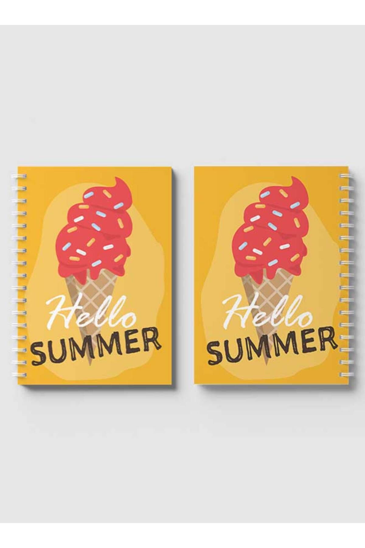 LOWHA-Spiral Notebook with Front and Back Hard Covers Featuring Hello Summer & Ice Cream Design 4