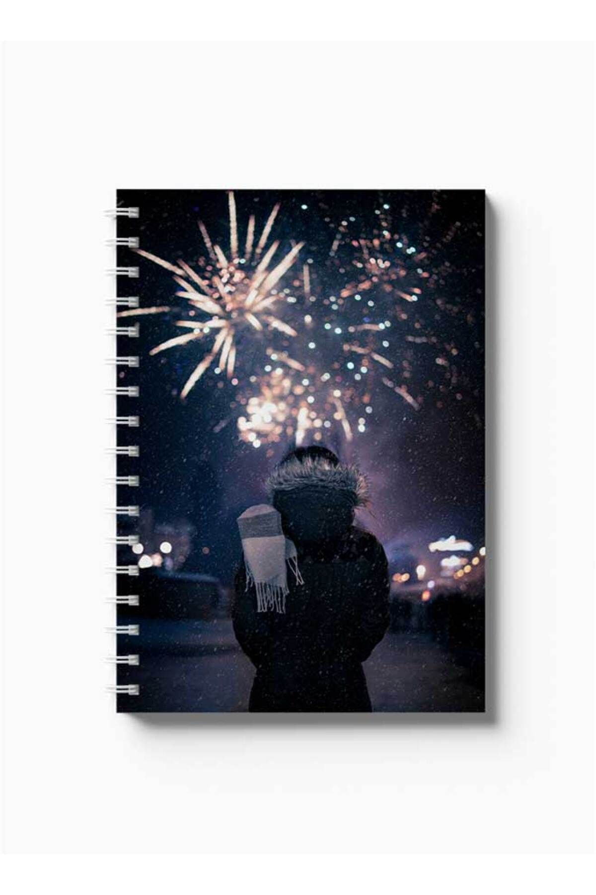 LOWHA-Spiral Notebook with Front and Back Hard Covers Featuring FireWorks Design 5