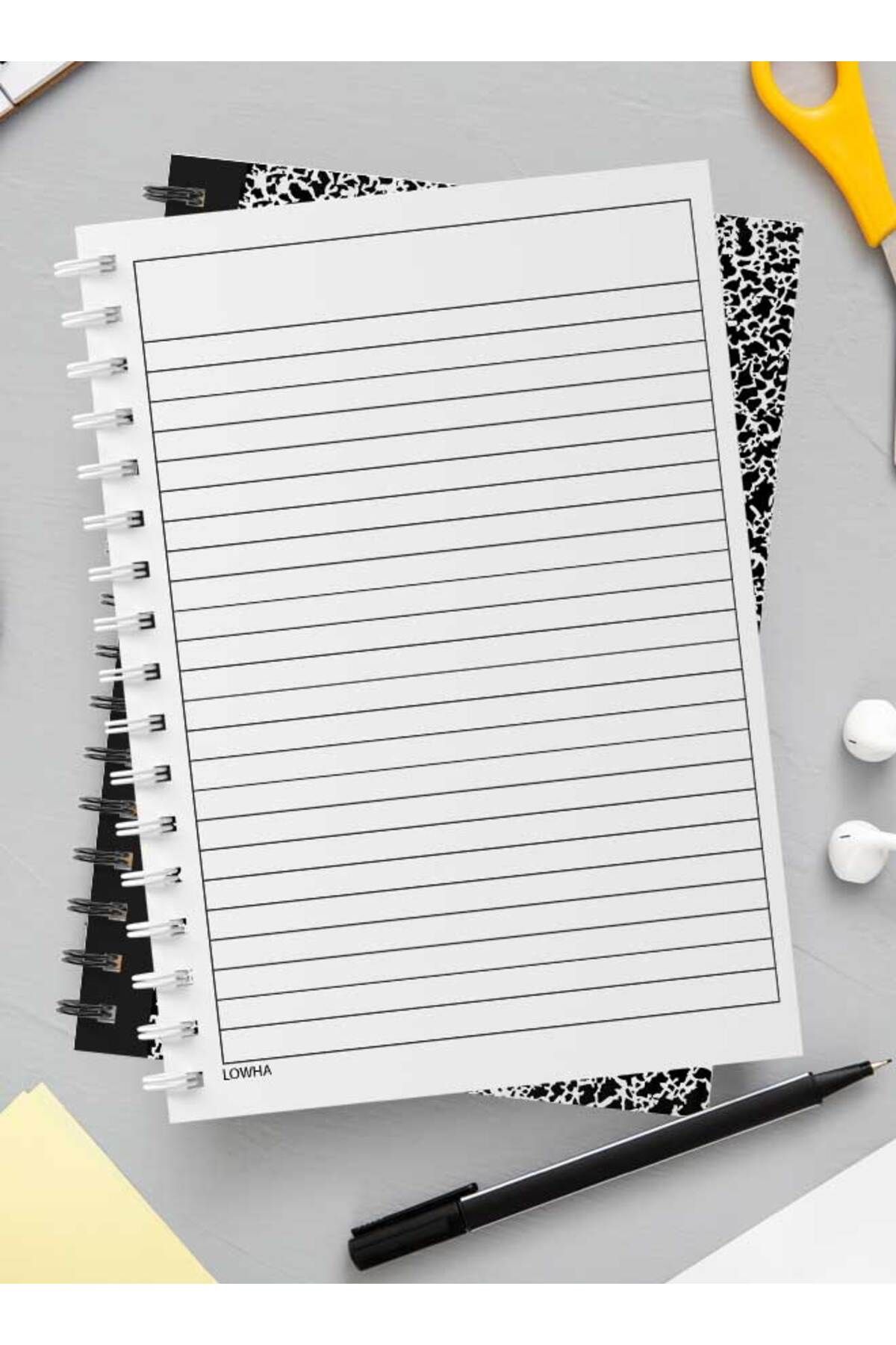 LOWHA-Spiral Notebook with Front and Back Hard Covers Featuring Composition Book Design 3
