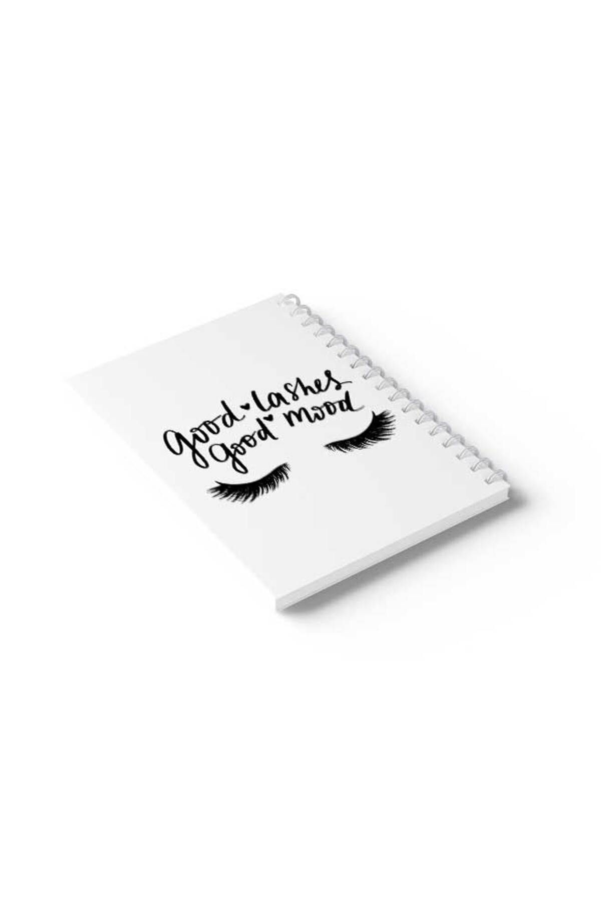 LOWHA-Spiral Notebook with Front and Back Hard Covers Featuring Good Lashes Good Mood Design 6