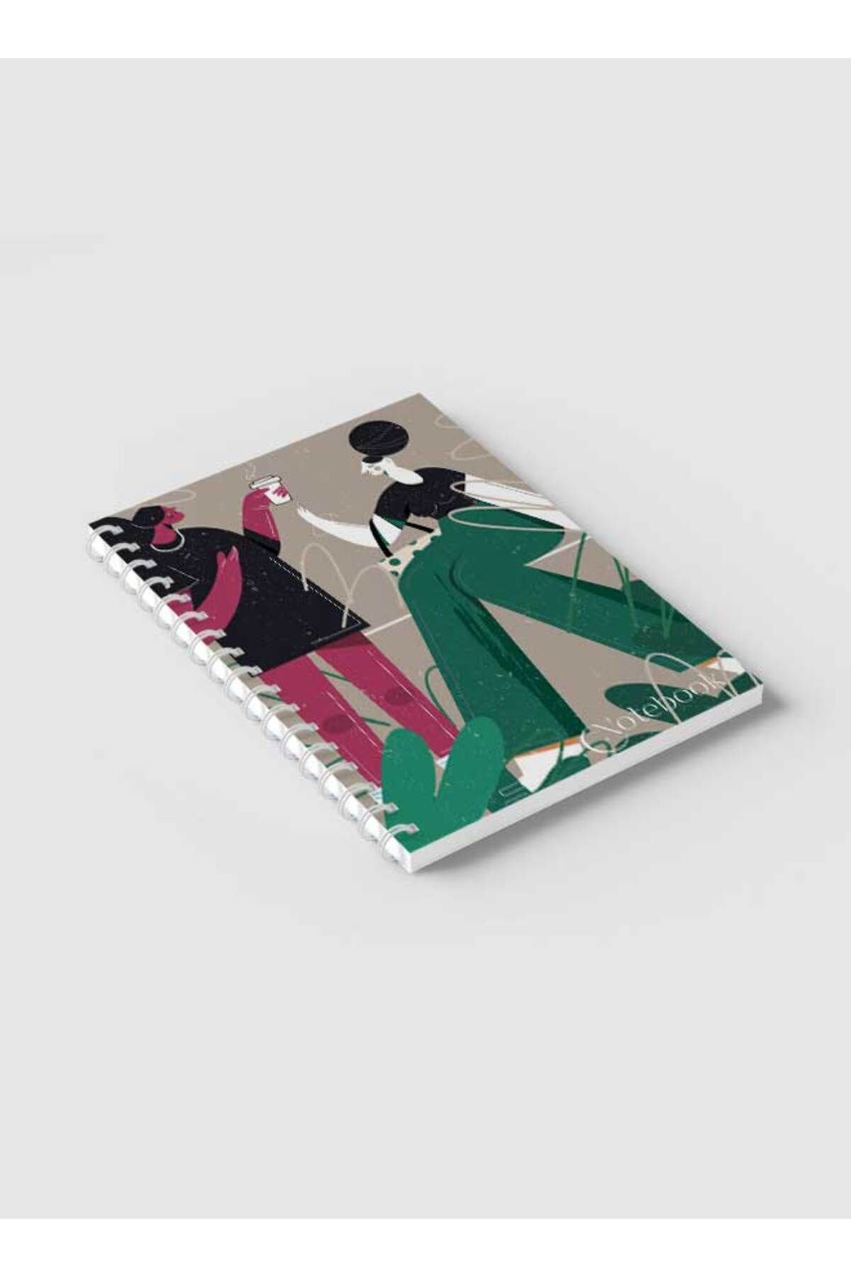 LOWHA-Spiral Notebook with Front and Back Hard Covers Featuring Classical Theme Having Coffee Design 2