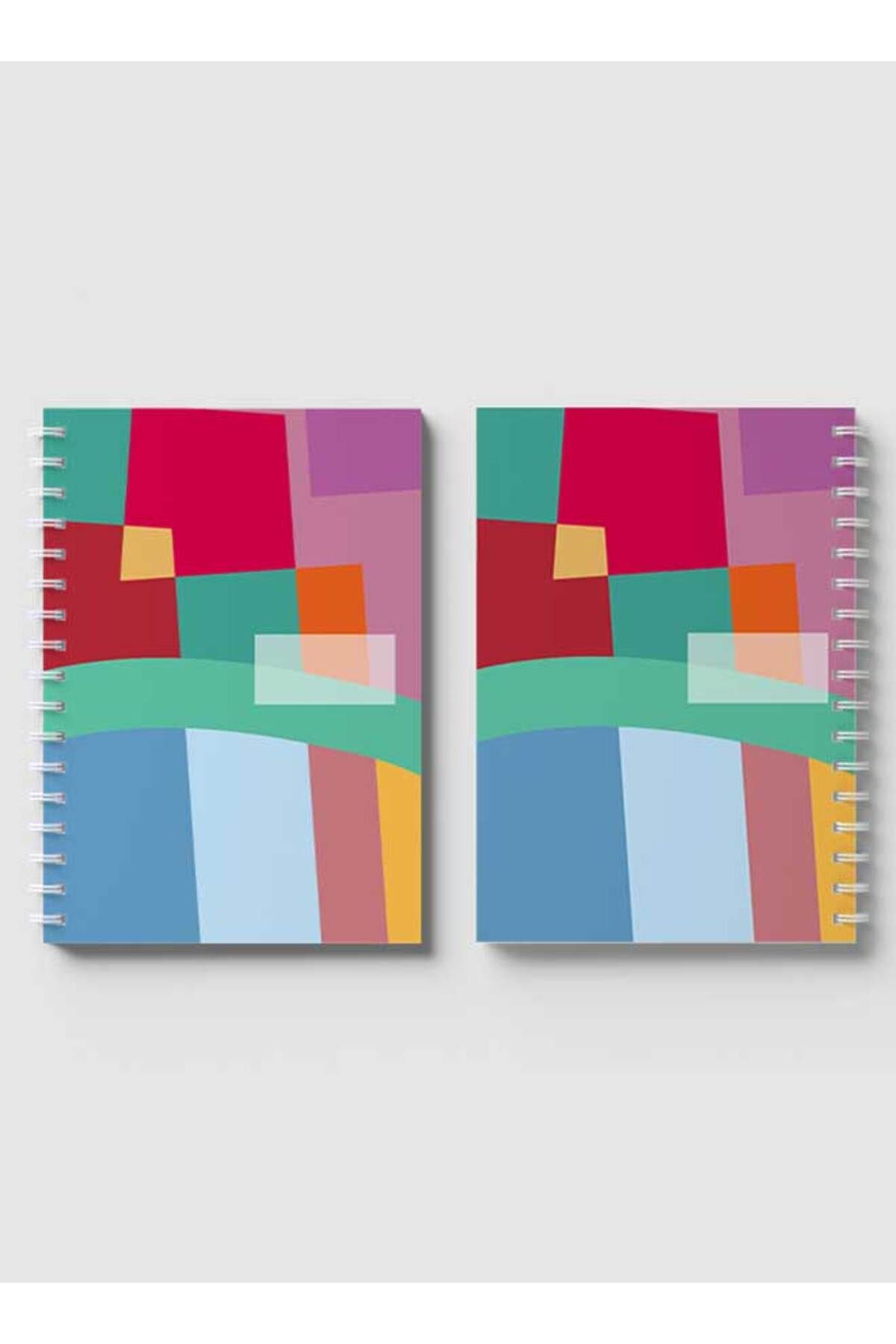 LOWHA-Spiral Notebook with Front and Back Hard Covers Featuring Abstract Colorful Shapes Design 4
