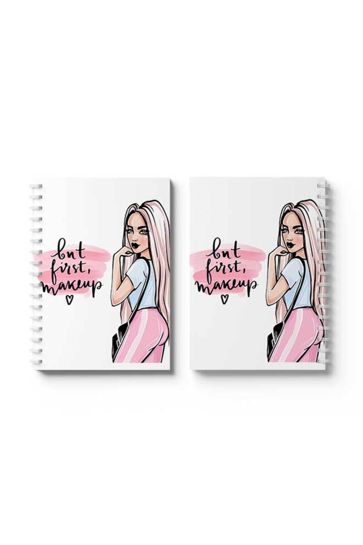 LOWHA-Spiral Notebook with Front and Back Hard Covers Featuring But First Makeup Design 4