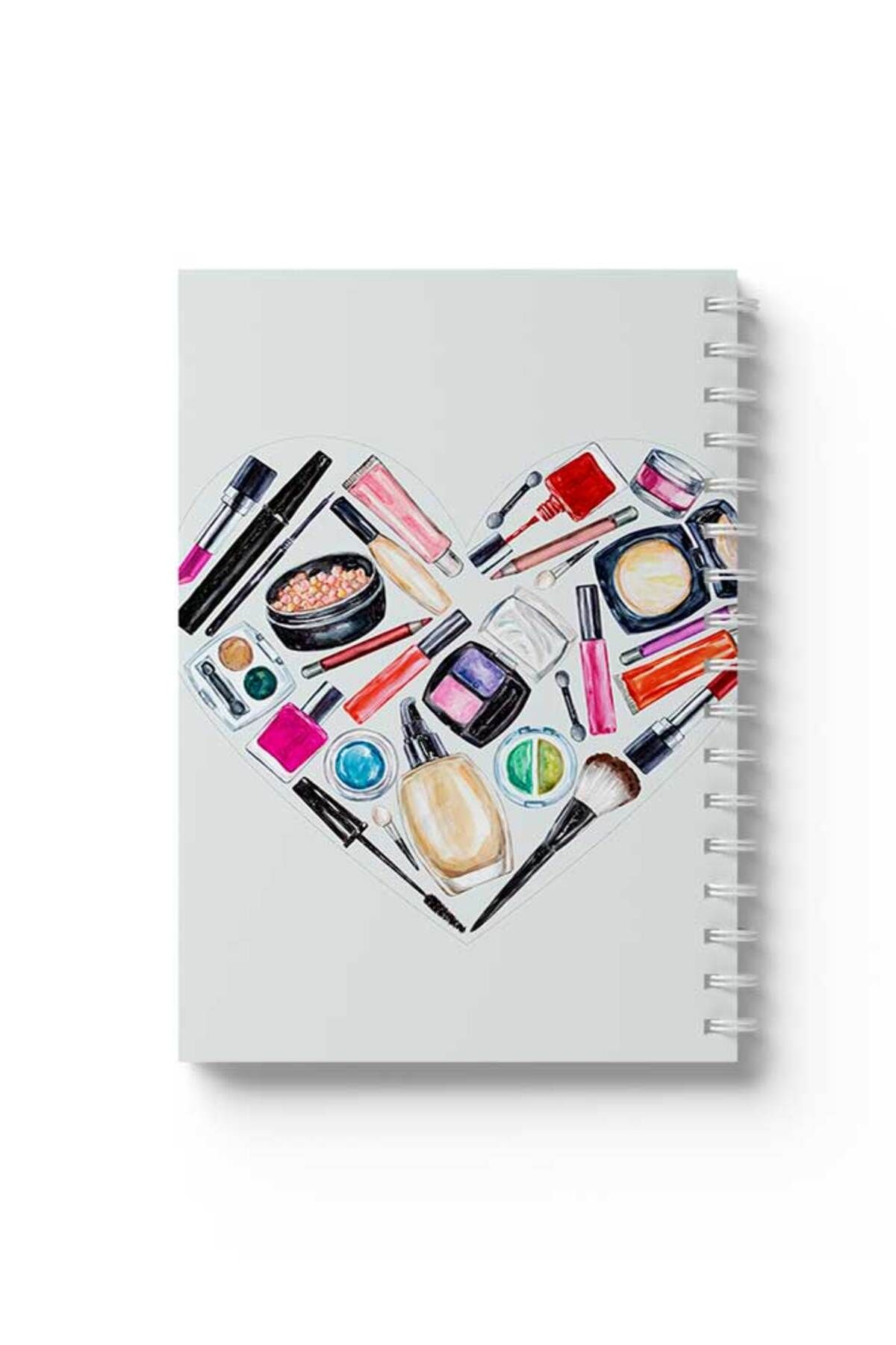 LOWHA-Spiral Notebook with Front and Back Hard Covers Featuring Make up Heart Design 1