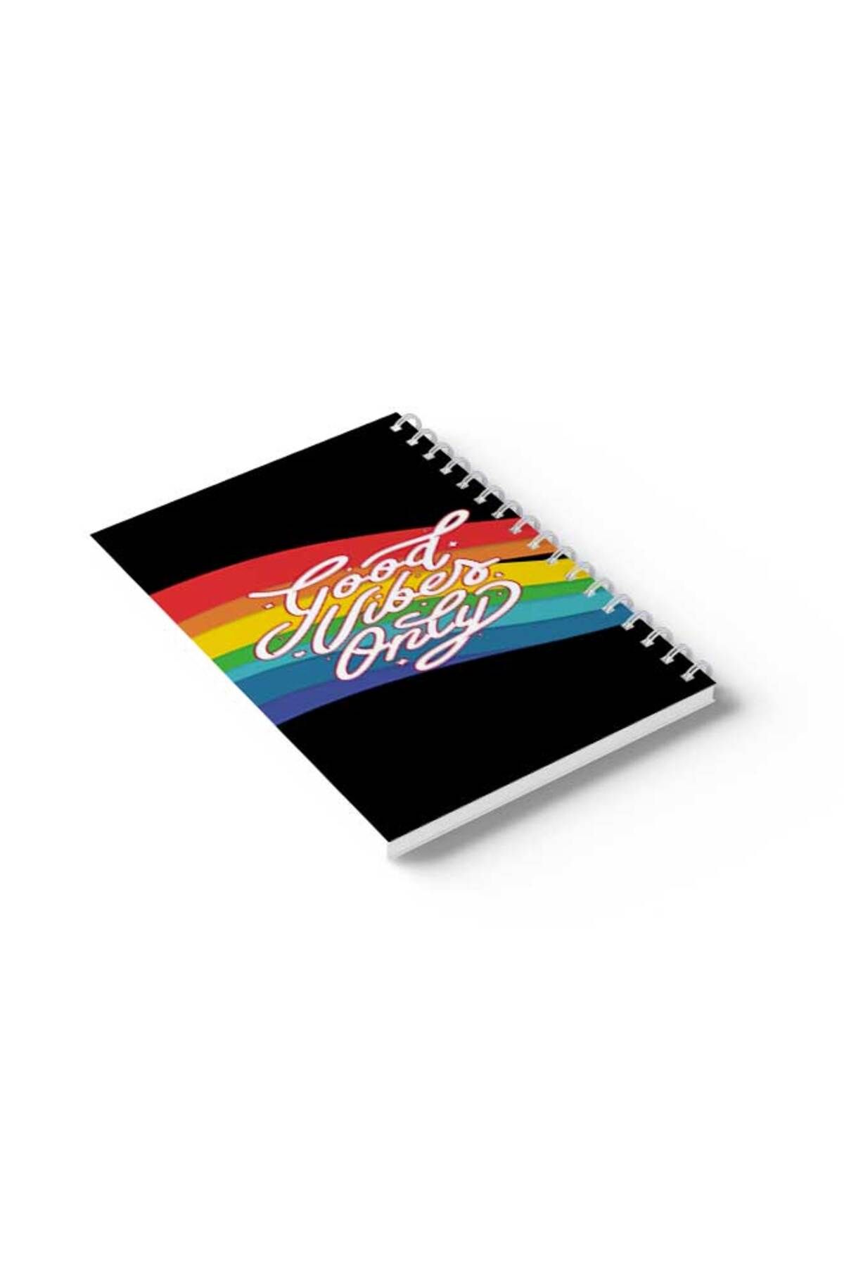 LOWHA-Spiral Notebook with Front and Back Hard Covers Featuring Rainbow Good Vibes Only Design 6