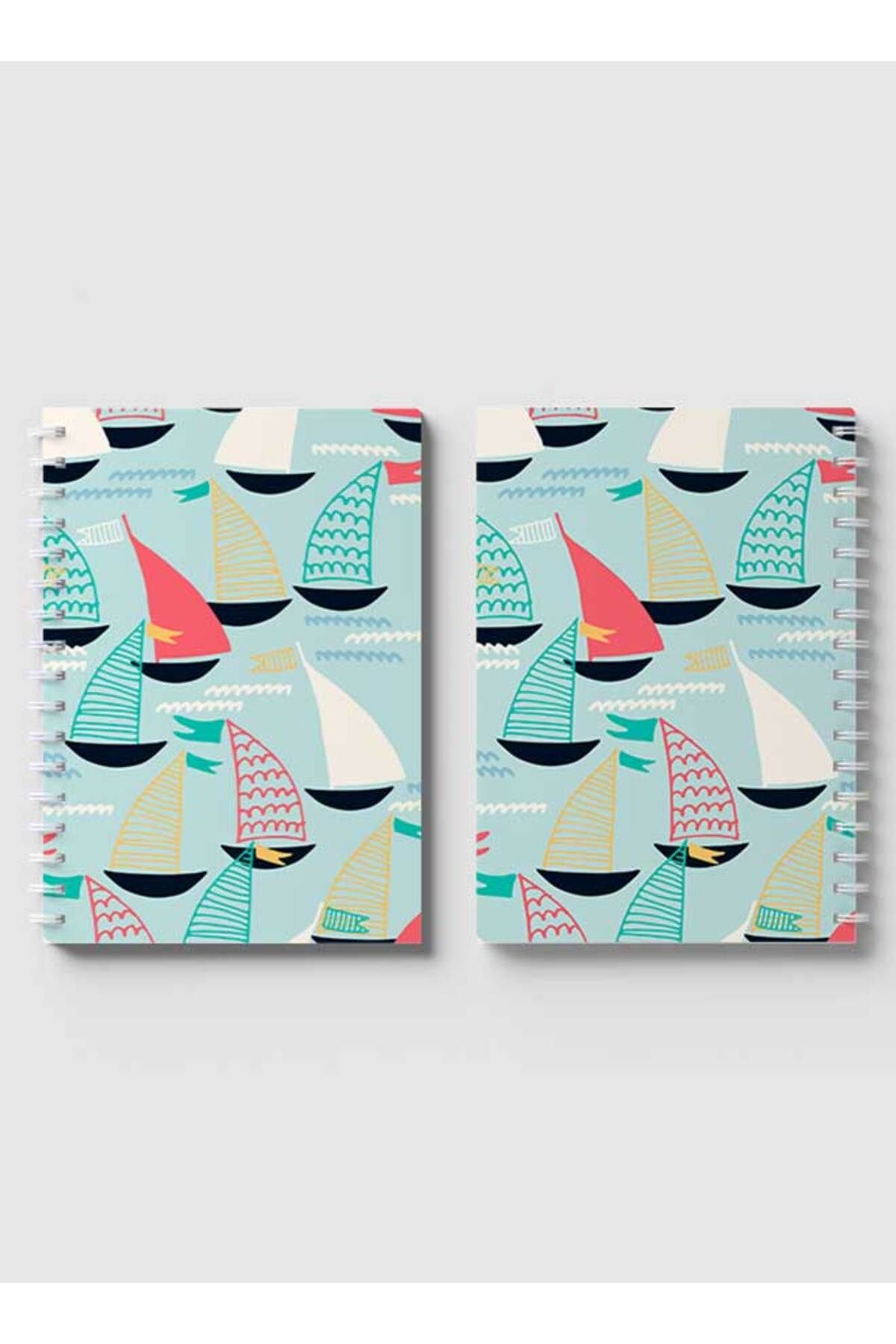 LOWHA-Spiral Notebook with Front and Back Hard Covers Featuring Sailboat Design 4