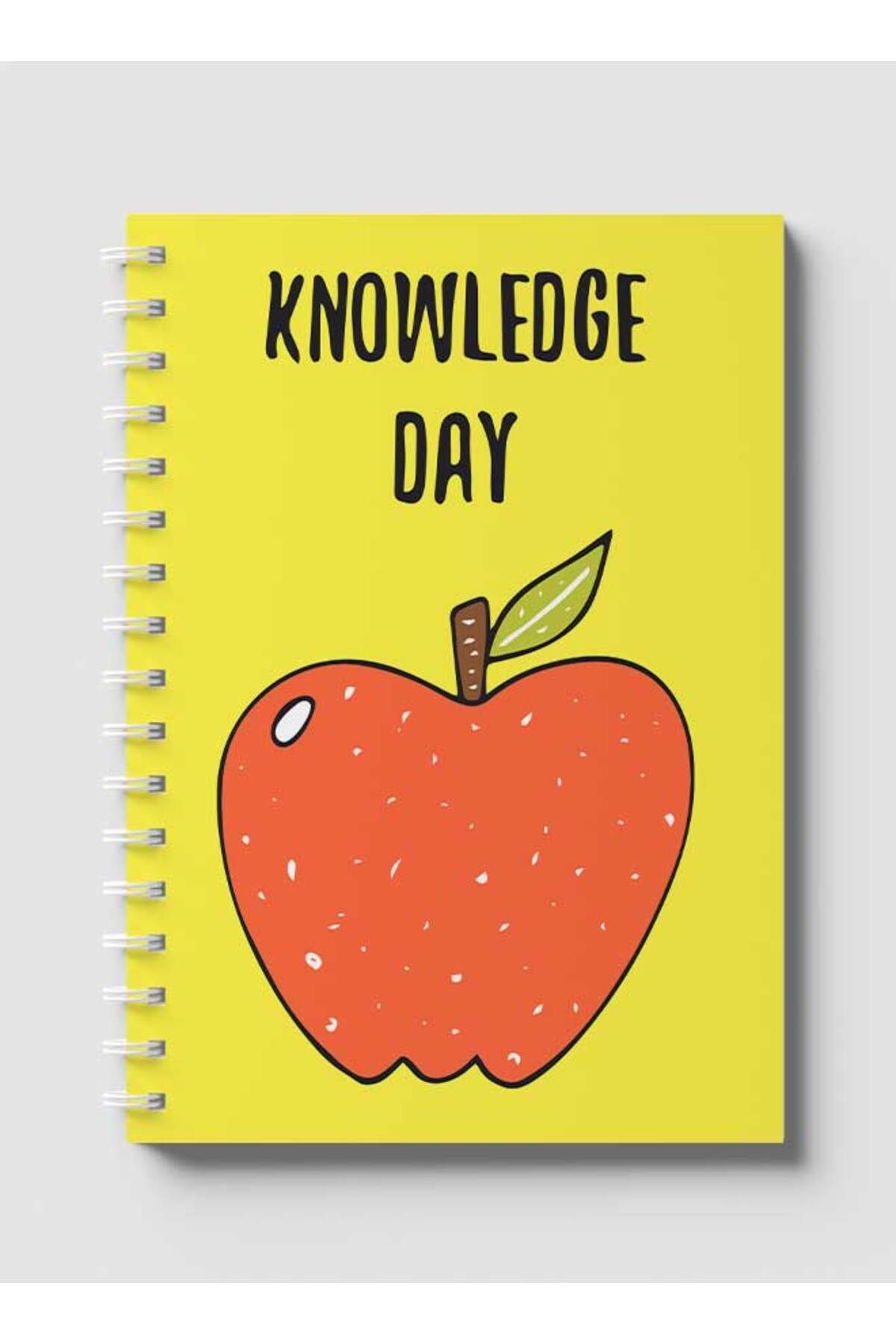 LOWHA-Spiral Notebook with Front and Back Hard Covers Featuring Knowledge Day Apple Design 1