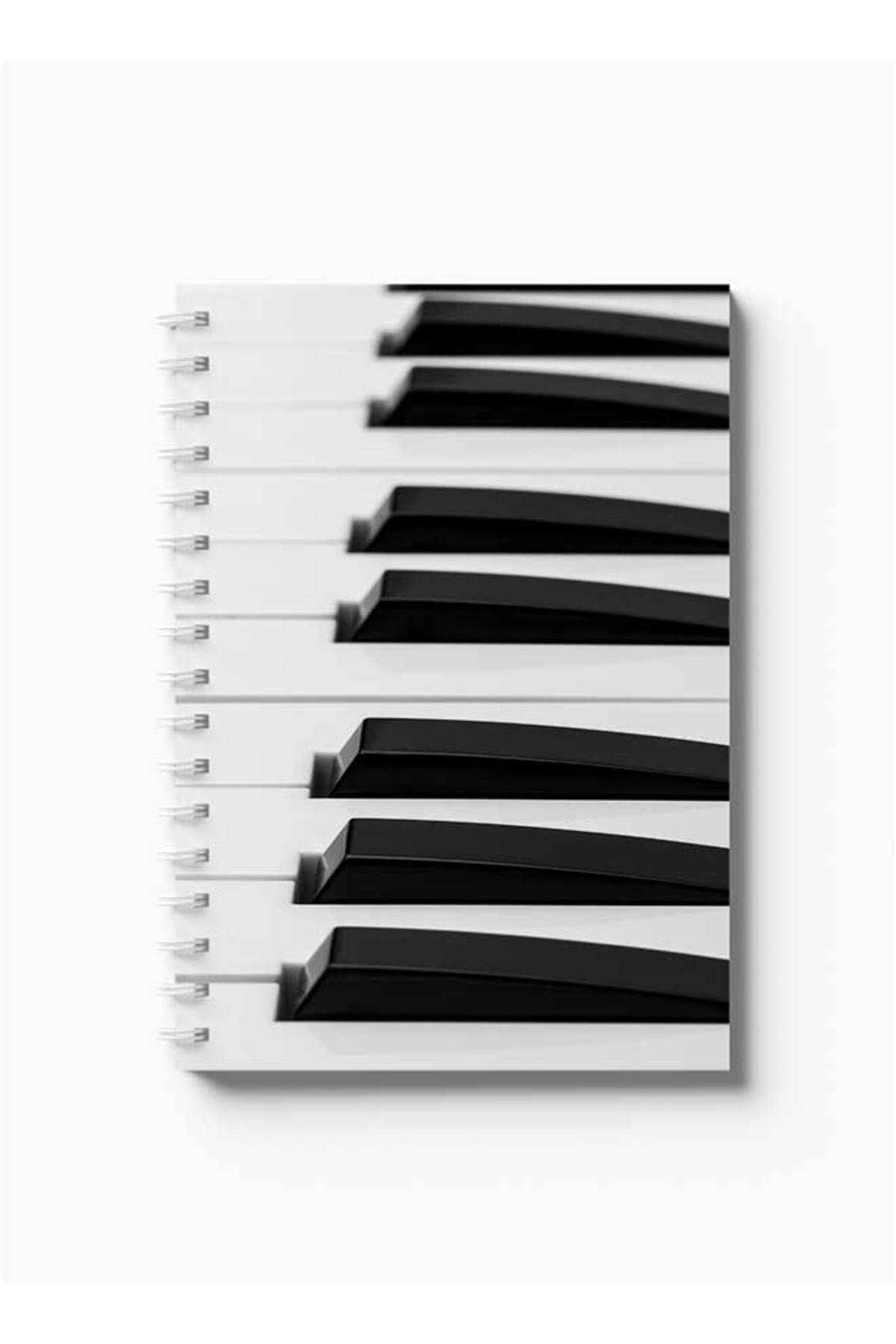 LOWHA-Spiral Notebook with Front and Back Hard Covers Featuring Piano Keys Design 5