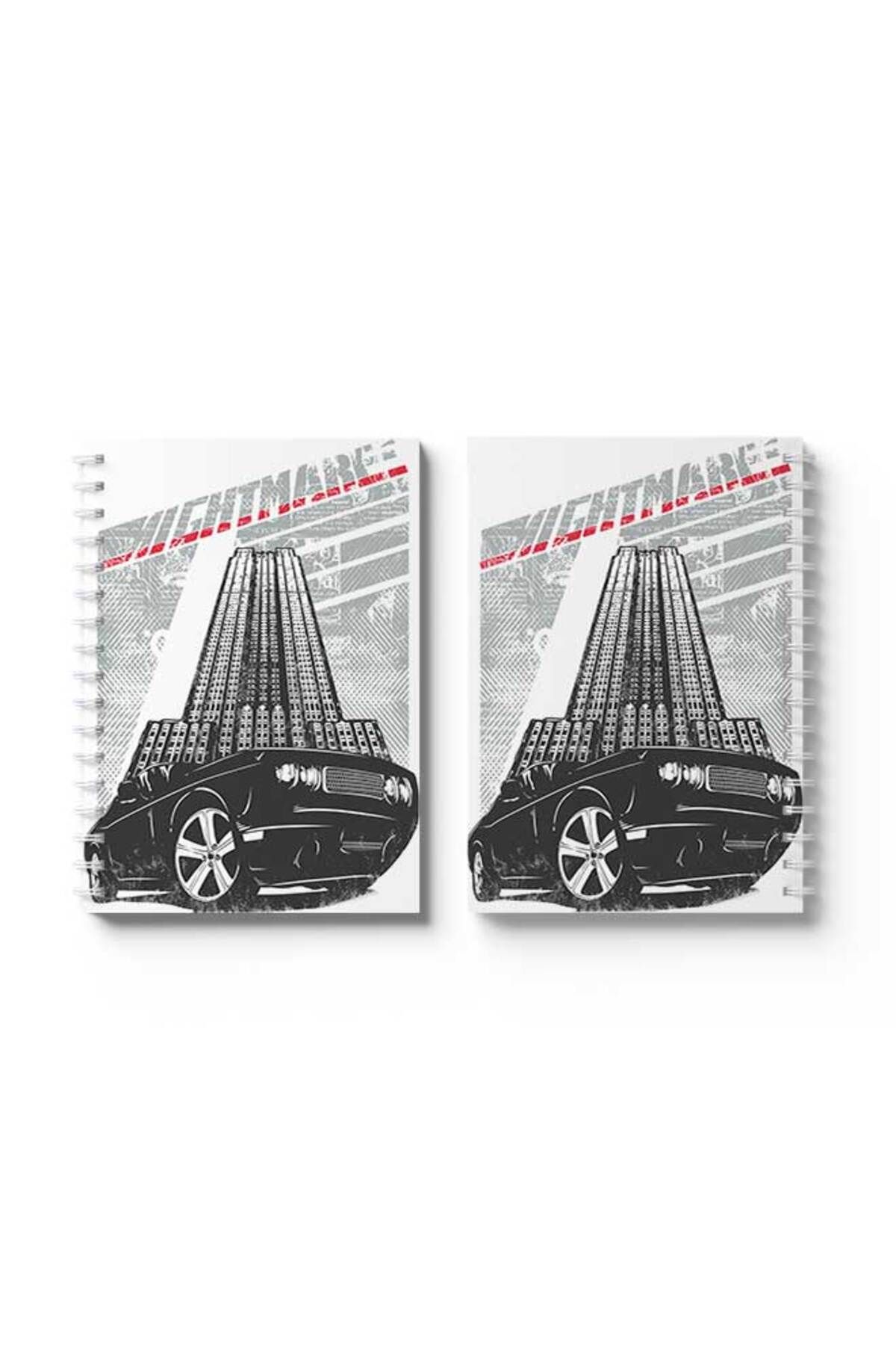 LOWHA-Spiral Notebook with Front and Back Hard Covers Featuring Car with Building Design 4