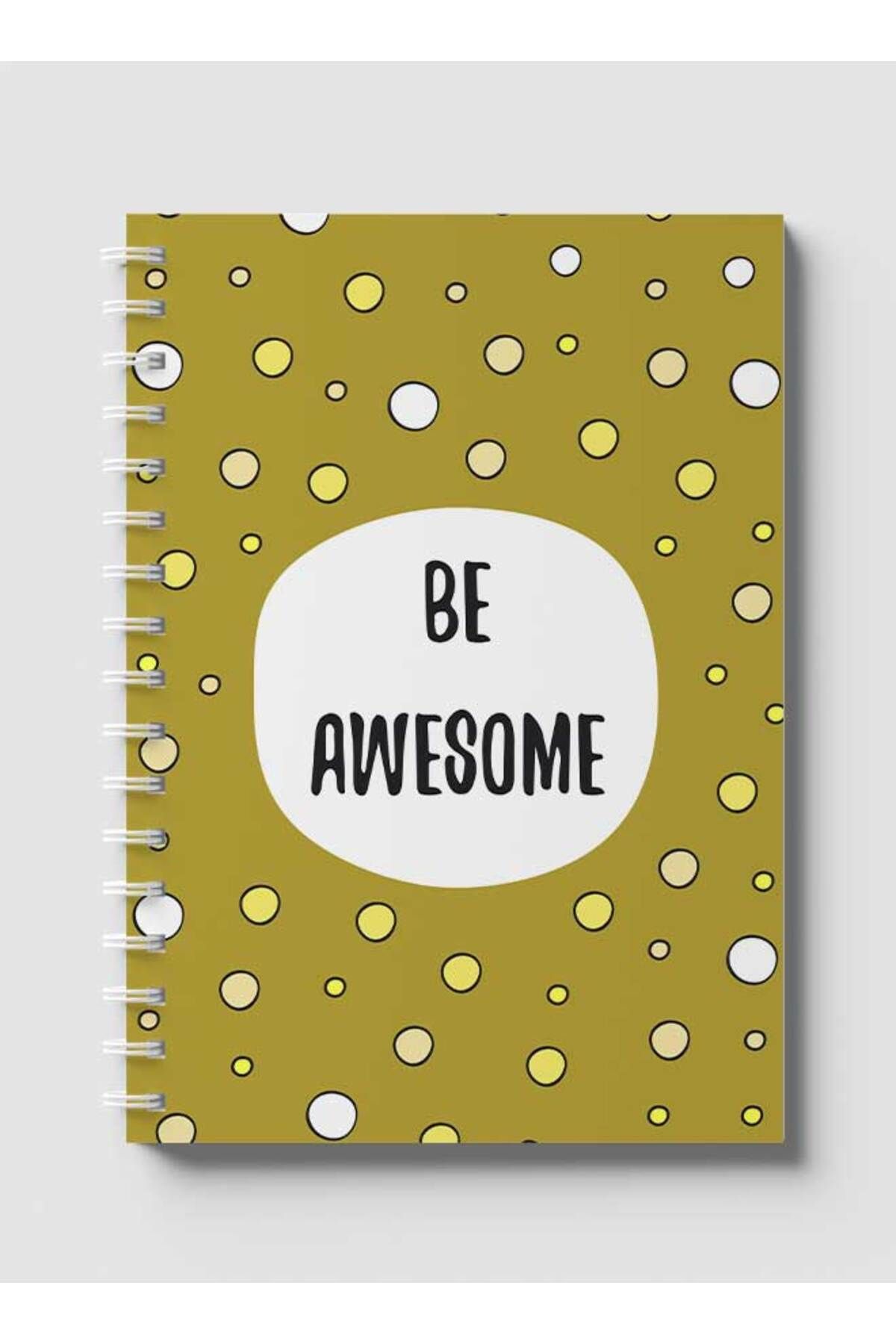 LOWHA-Spiral Notebook with Front and Back Hard Covers Featuring Be Awesome & Dots Design 1