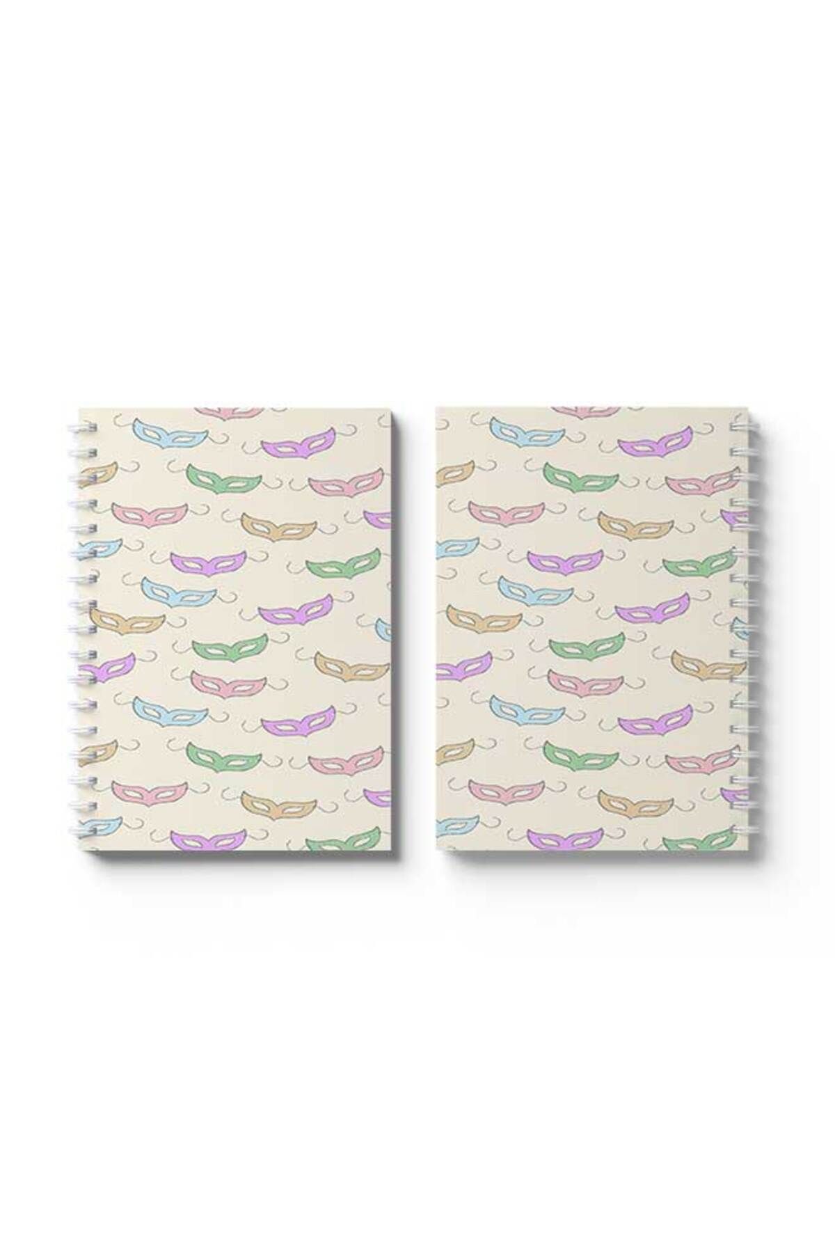 LOWHA-Spiral Notebook with Front and Back Hard Covers Featuring Masks Design 4