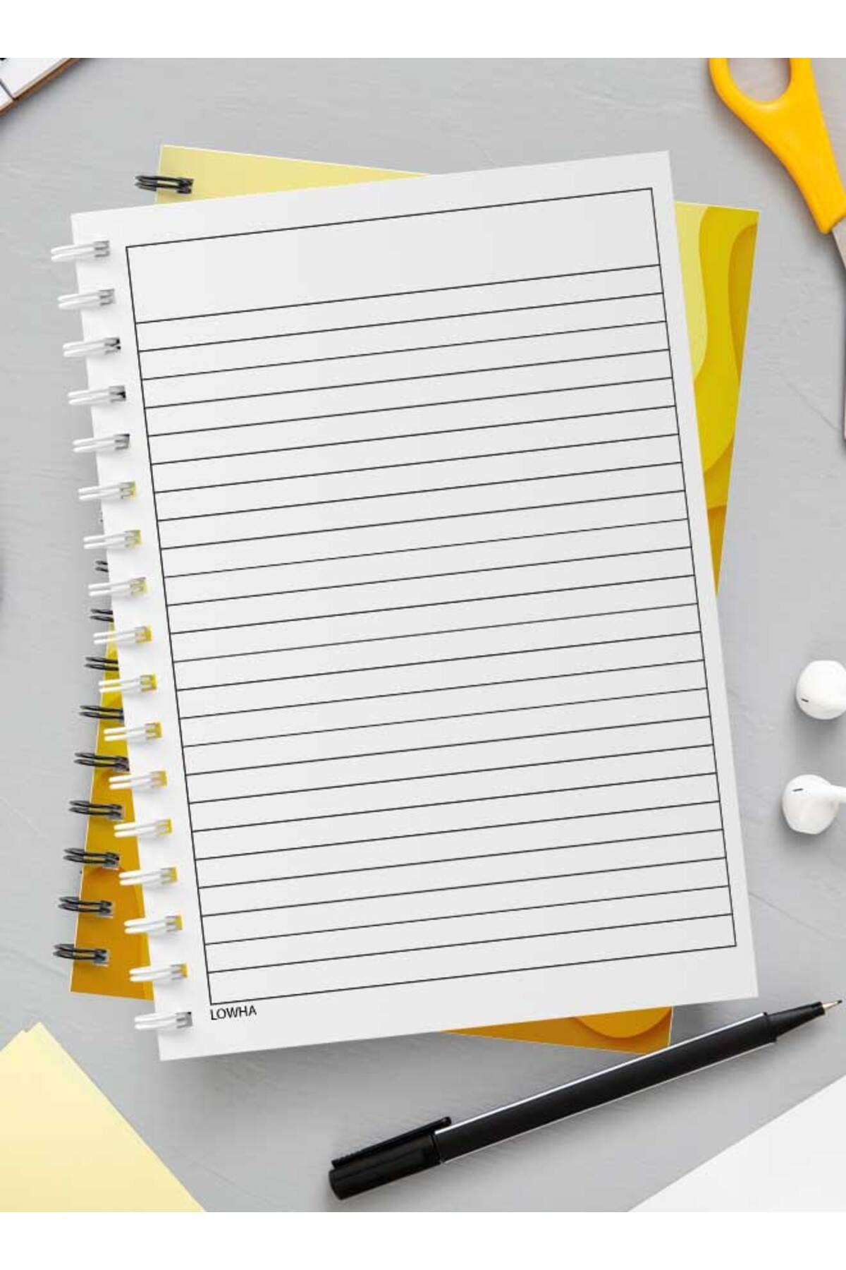 LOWHA-Spiral Notebook with Front and Back Hard Covers Featuring Abstract Yellow Paper Cut Style Design 3