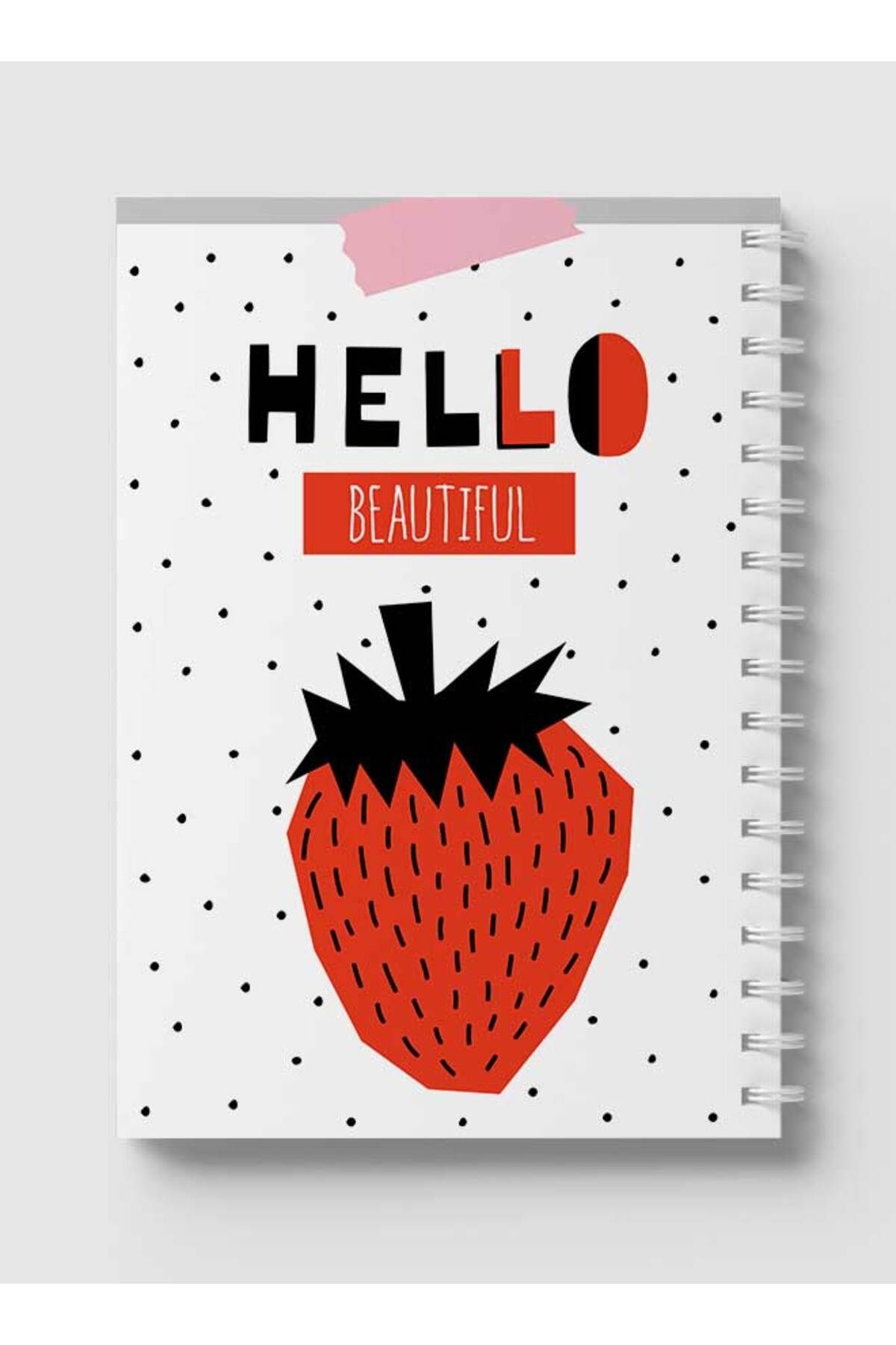 LOWHA-Spiral Notebook with Front and Back Hard Covers Featuring Hello Beautiful Strawberry Design 5