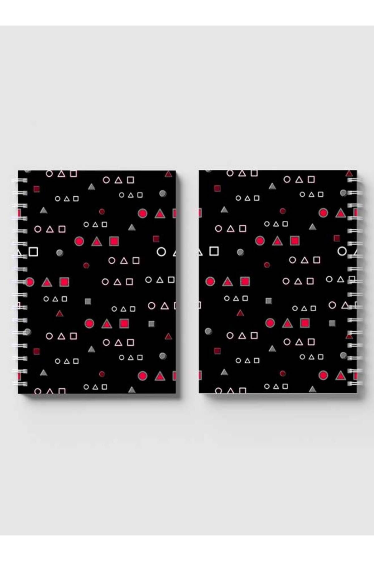 LOWHA-Spiral Notebook with Front and Back Hard Covers Featuring Squid Game Shapes Design 4