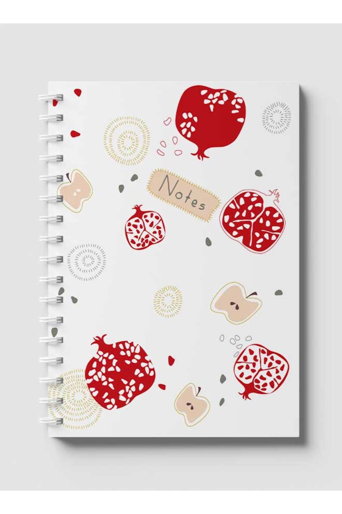 LOWHA-Spiral Notebook with Front and Back Hard Covers Featuring Apple & Pomegranate Design 1