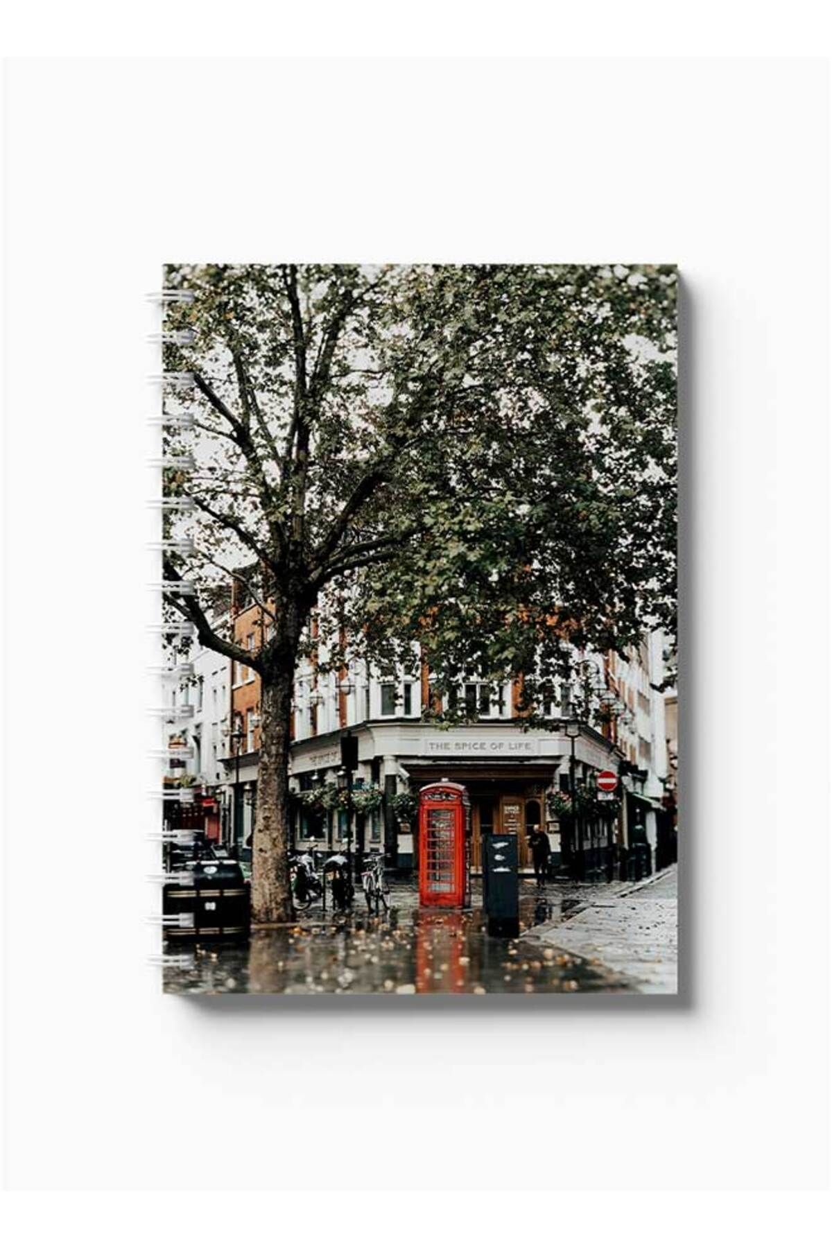 LOWHA-Spiral Notebook with Front and Back Hard Covers Featuring Phone Booth Design 5