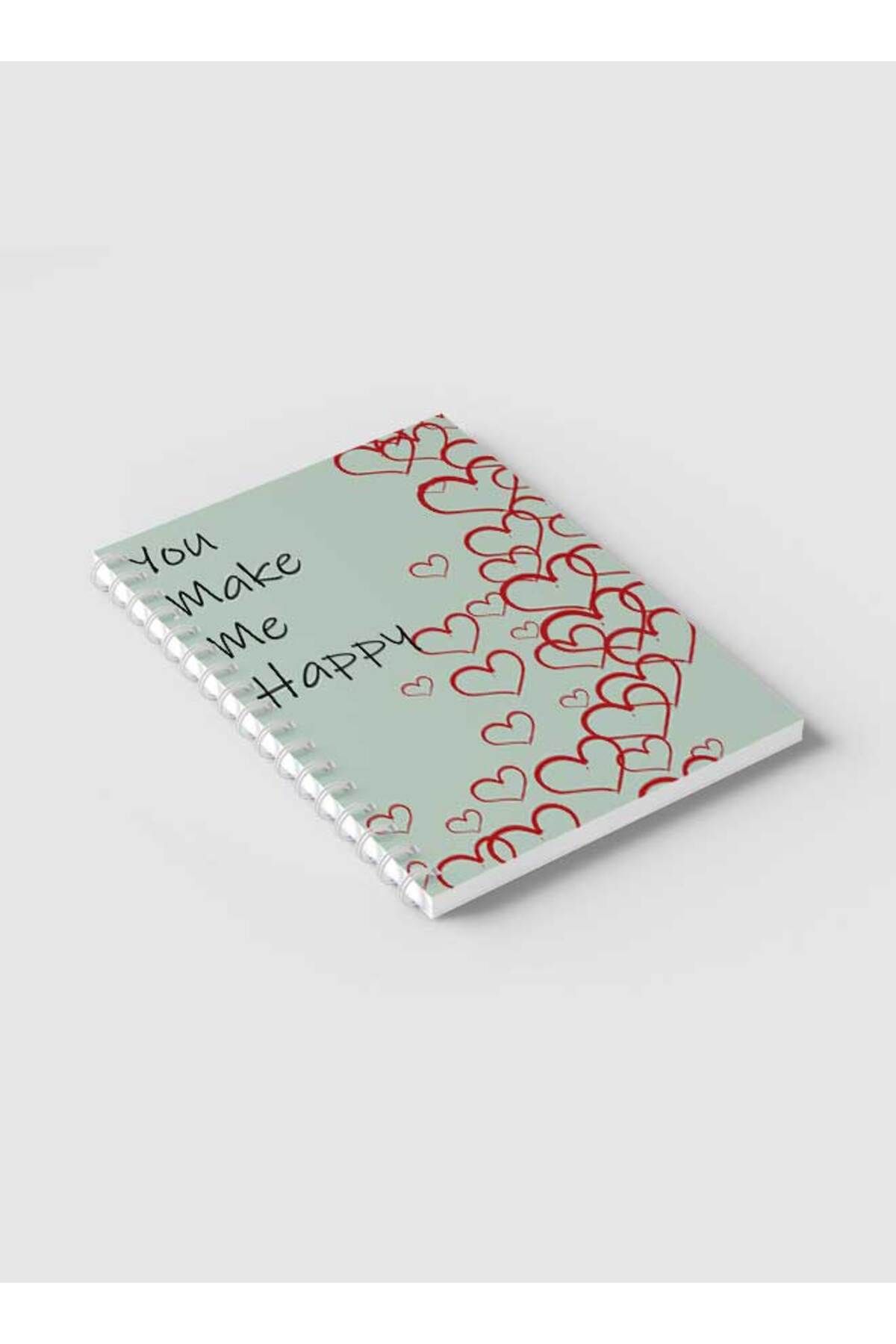 LOWHA-Spiral Notebook with Front and Back Hard Covers Featuring Hearts You Make Me Happy Design 2